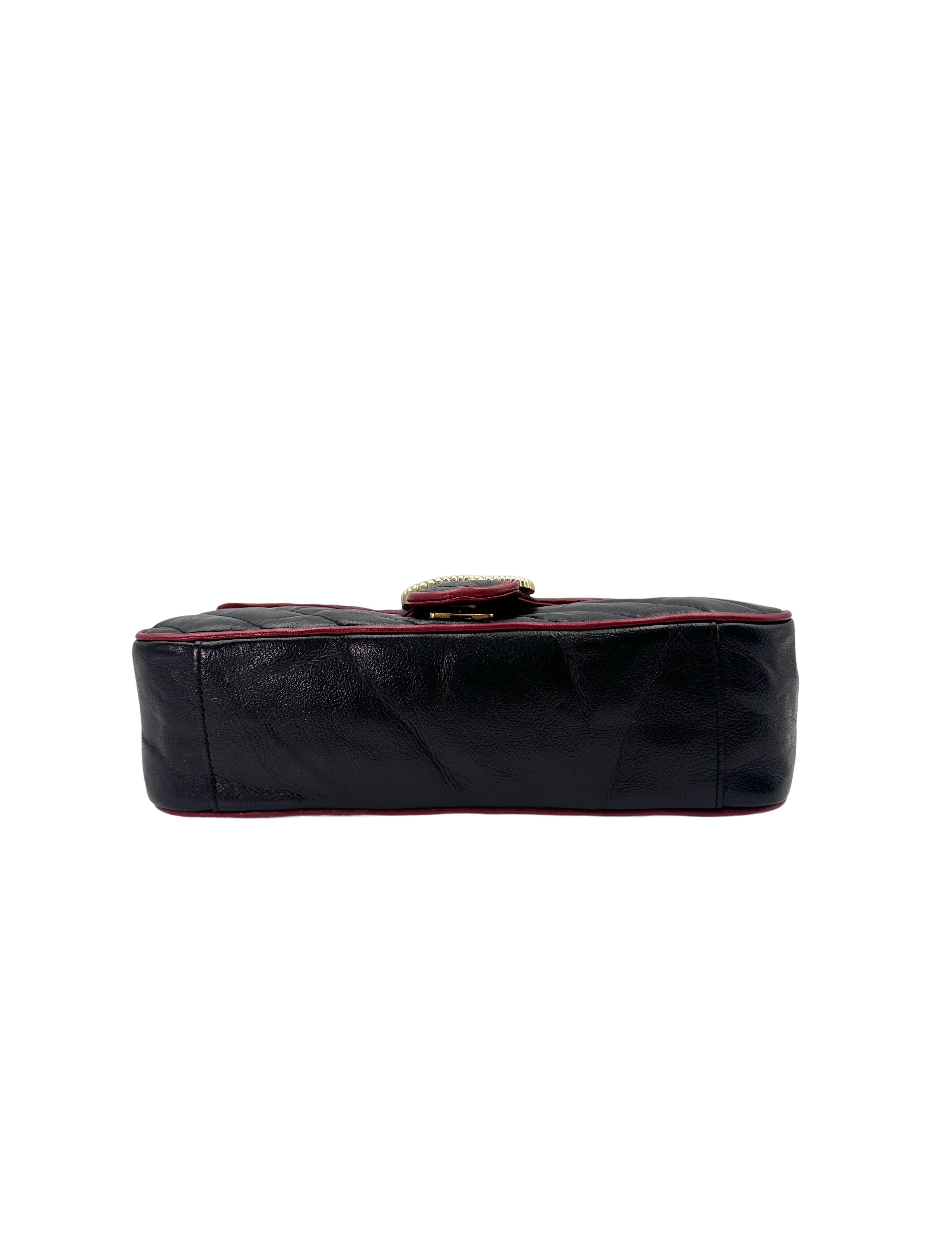 Gucci GG Marmont Black/Red Leather Medium Size Shoulder Bag GG859