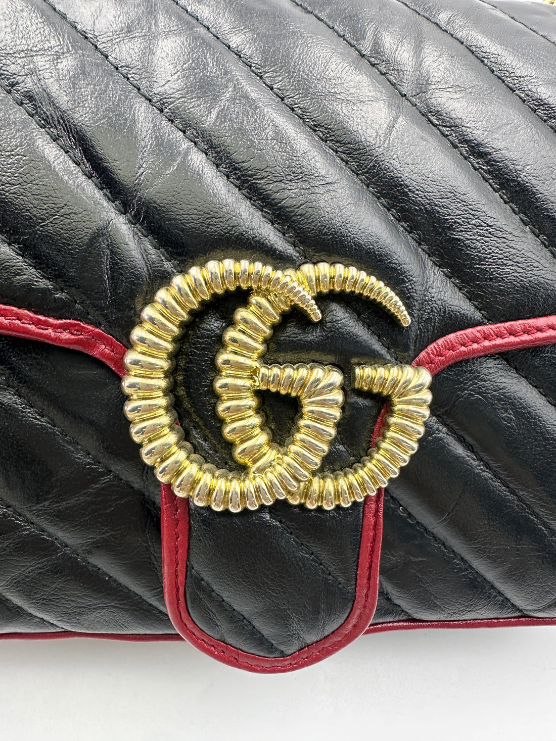 Gucci GG Marmont Black/Red Leather Medium Size Shoulder Bag GG859