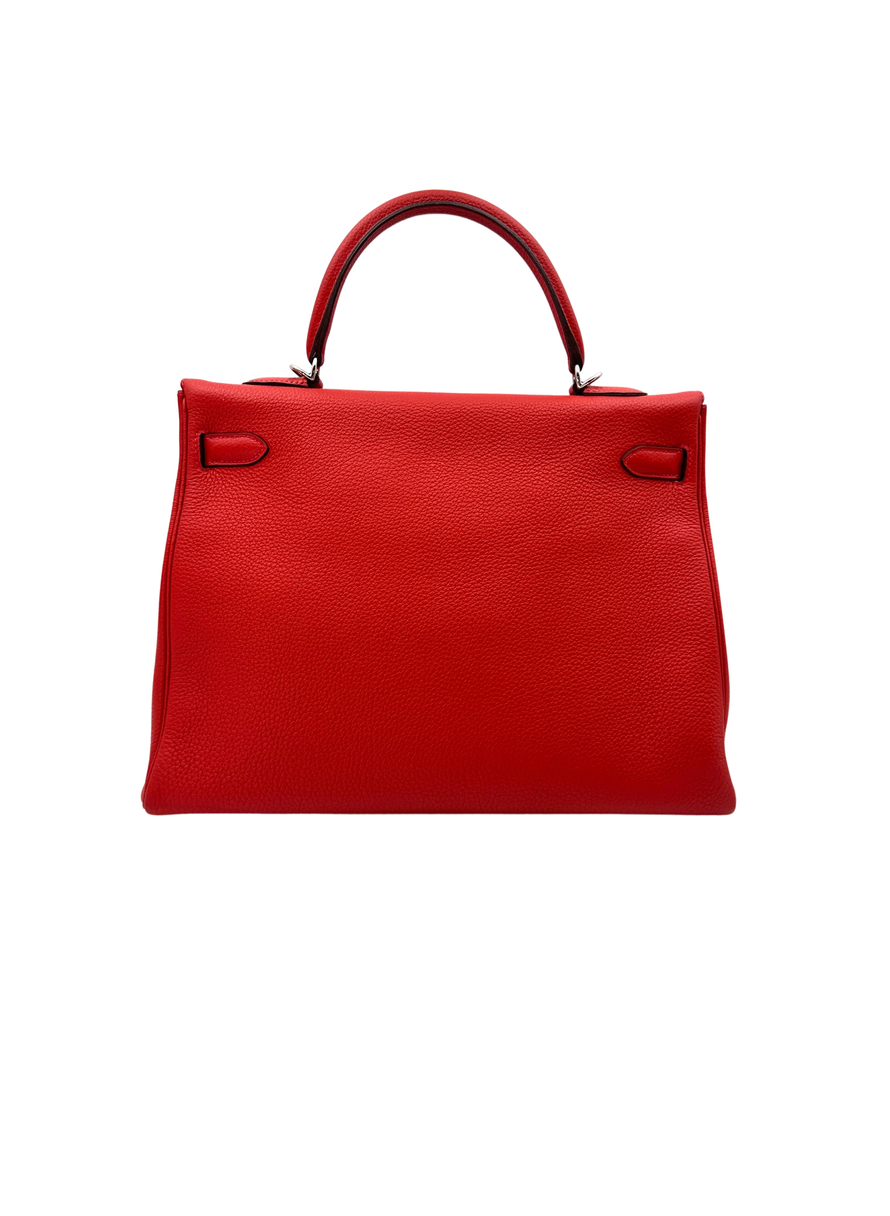 Hermes Kelly 35 Red Leather Handle Bag With Silver Hardware HR101