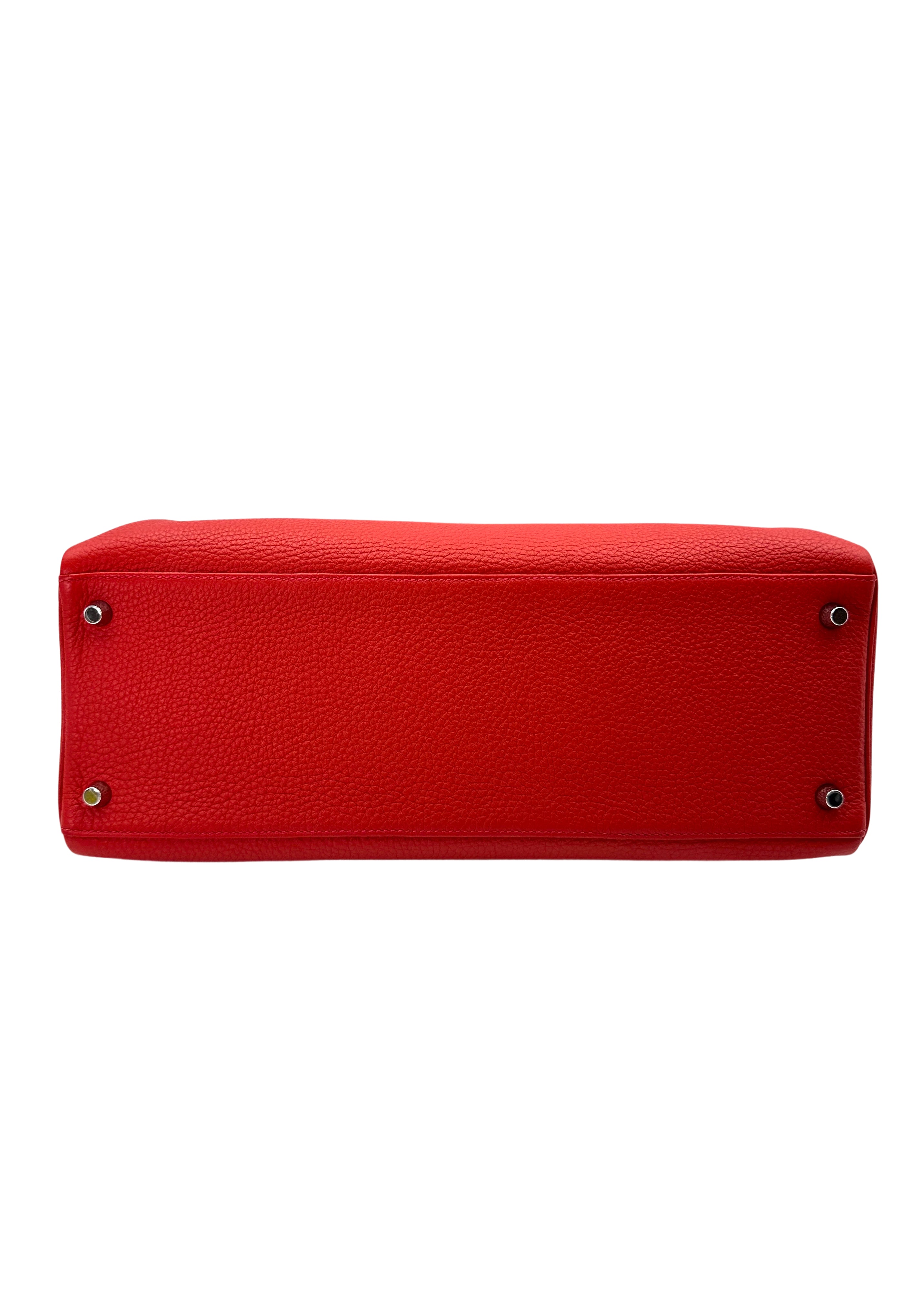 Hermes Kelly 35 Red Leather Handle Bag With Silver Hardware HR101