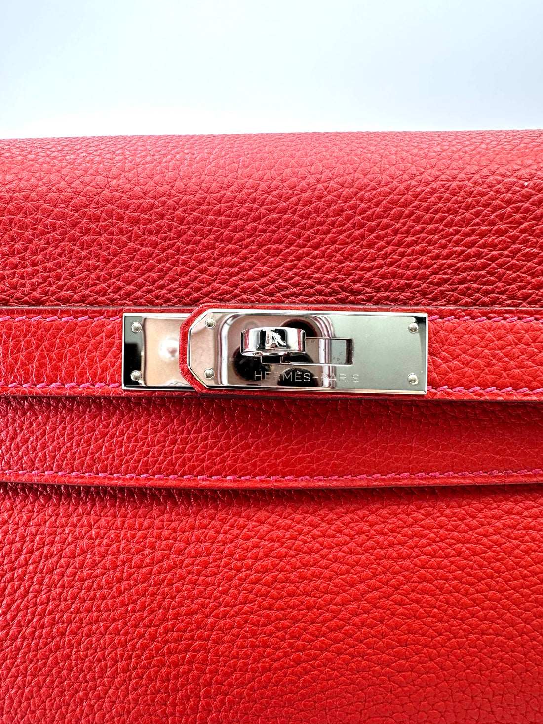Hermes Kelly 35 Red Leather Handle Bag With Silver Hardware HR101