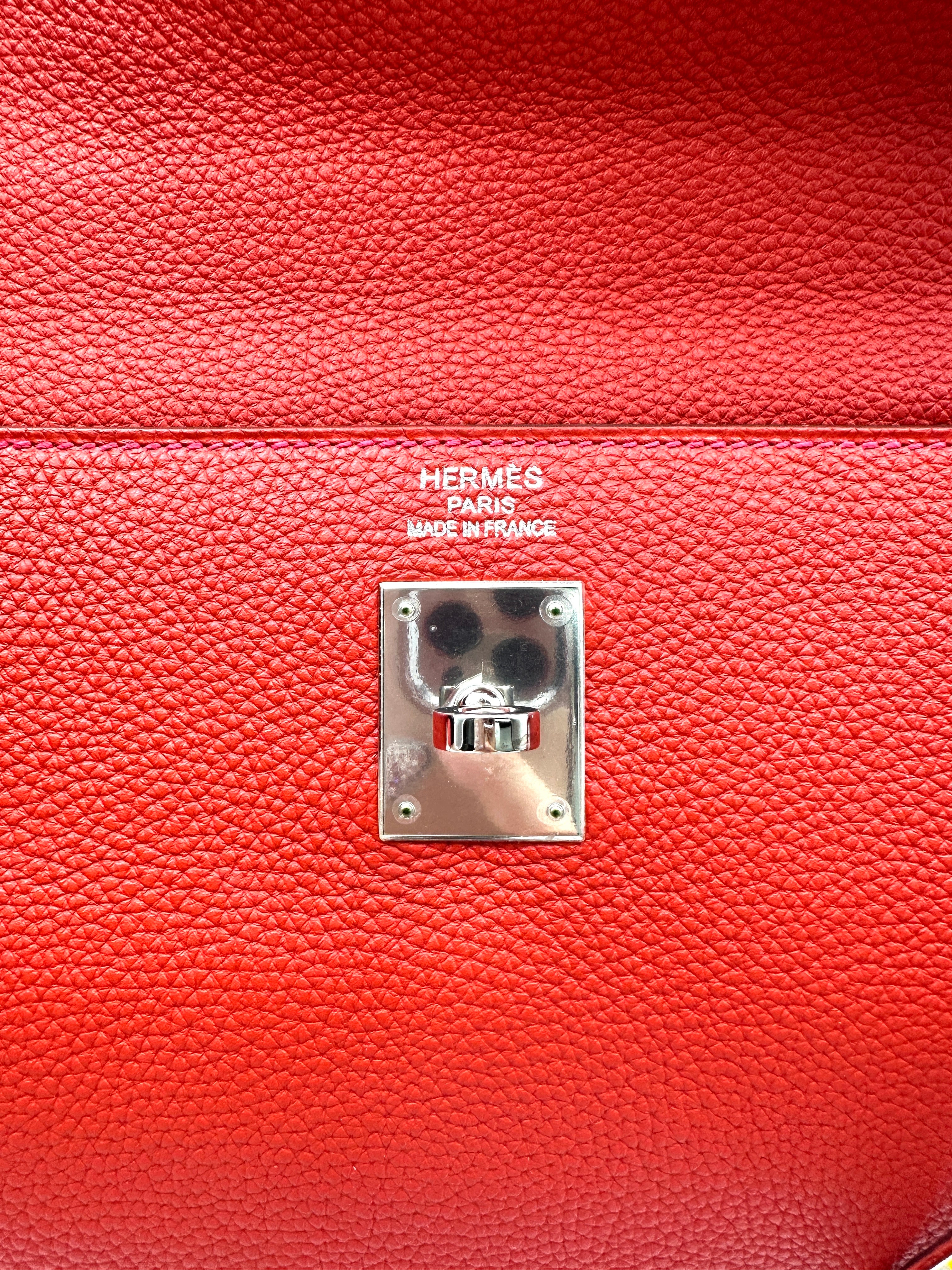 Hermes Kelly 35 Red Leather Handle Bag With Silver Hardware HR101
