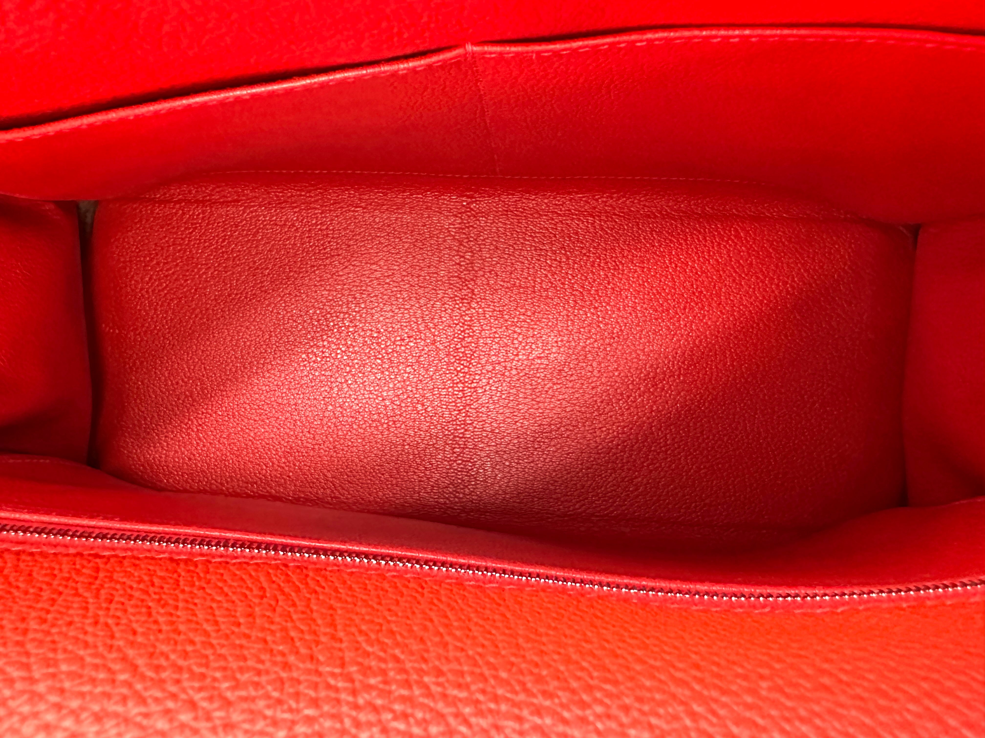 Hermes Kelly 35 Red Leather Handle Bag With Silver Hardware HR101