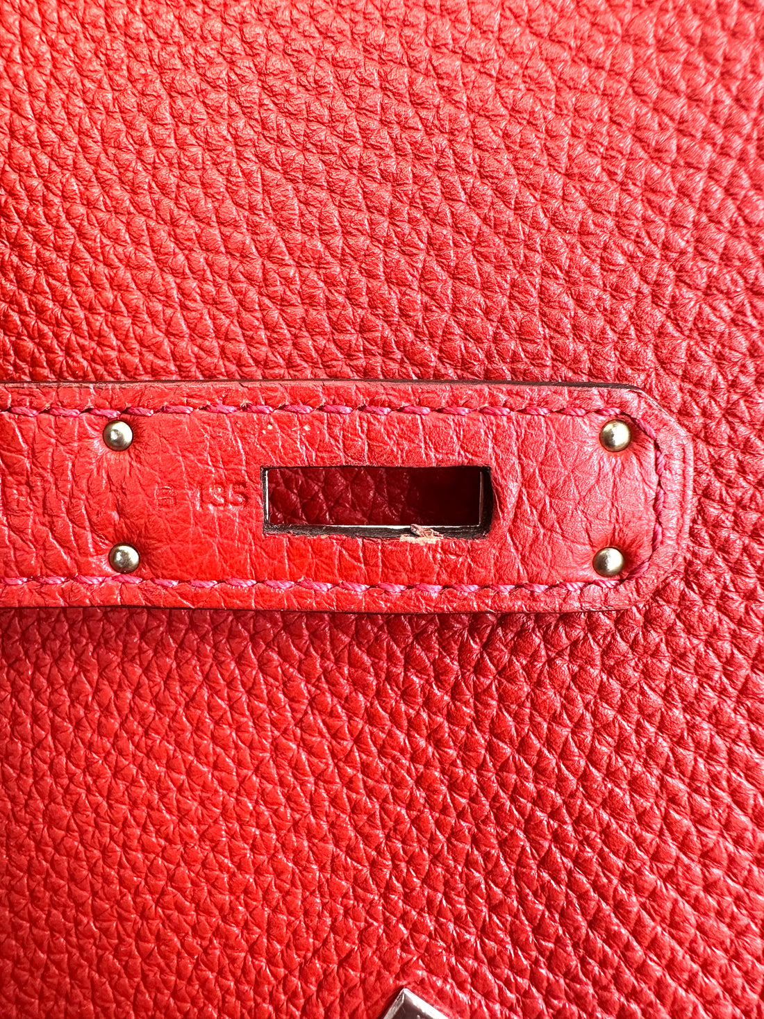 Hermes Kelly 35 Red Leather Handle Bag With Silver Hardware HR101