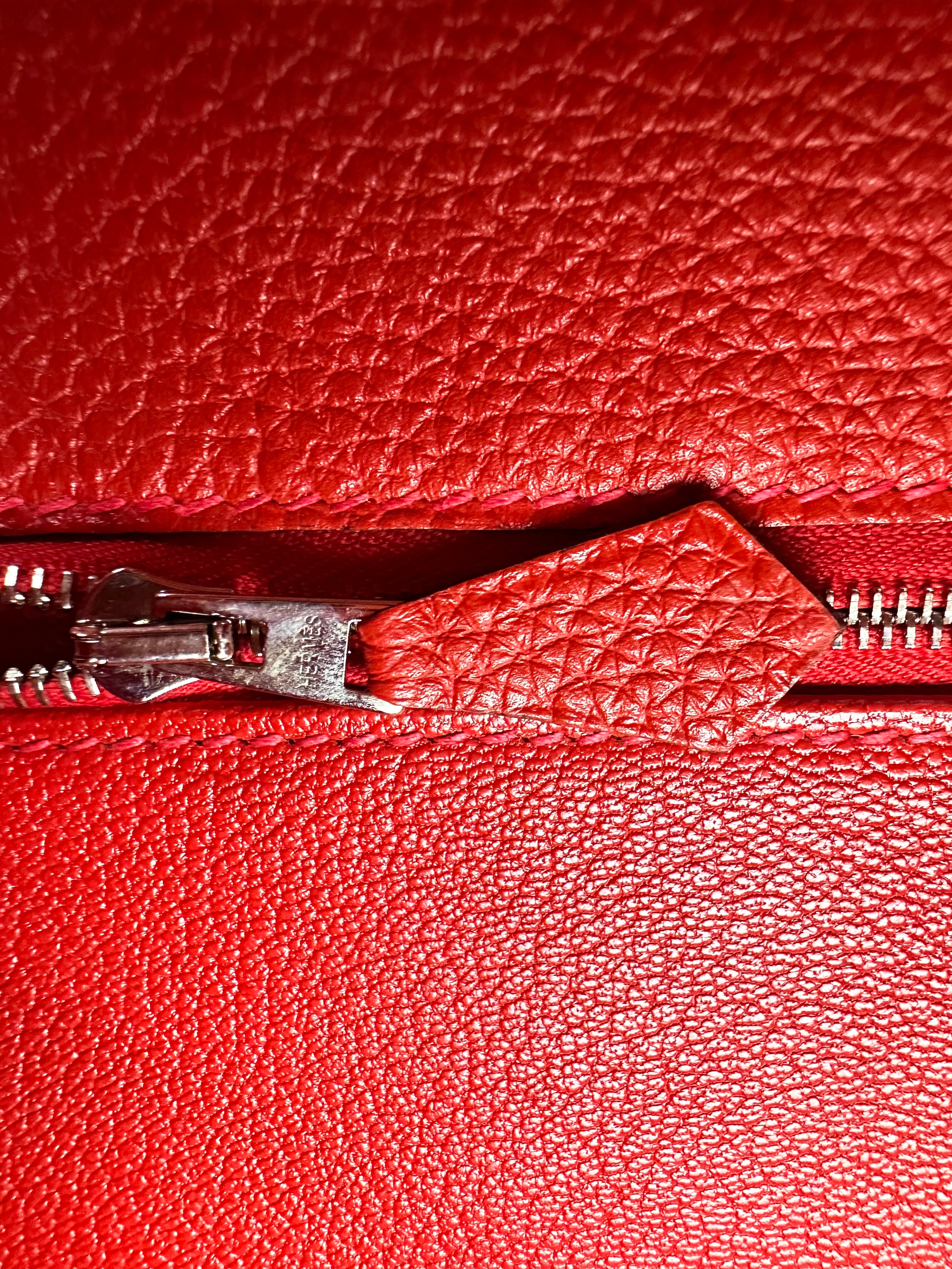 Hermes Kelly 35 Red Leather Handle Bag With Silver Hardware HR101