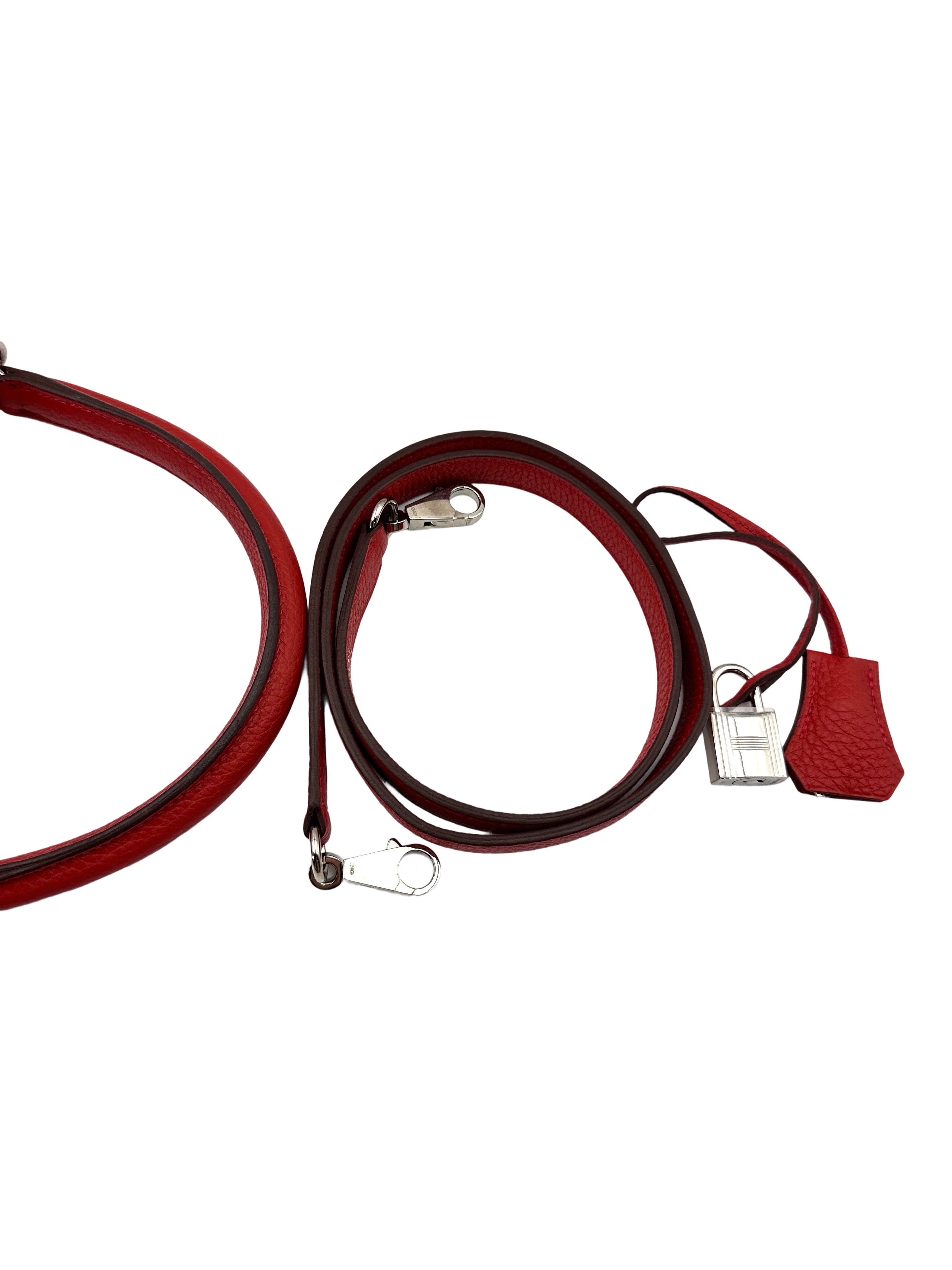 Hermes Kelly 35 Red Leather Handle Bag With Silver Hardware HR101