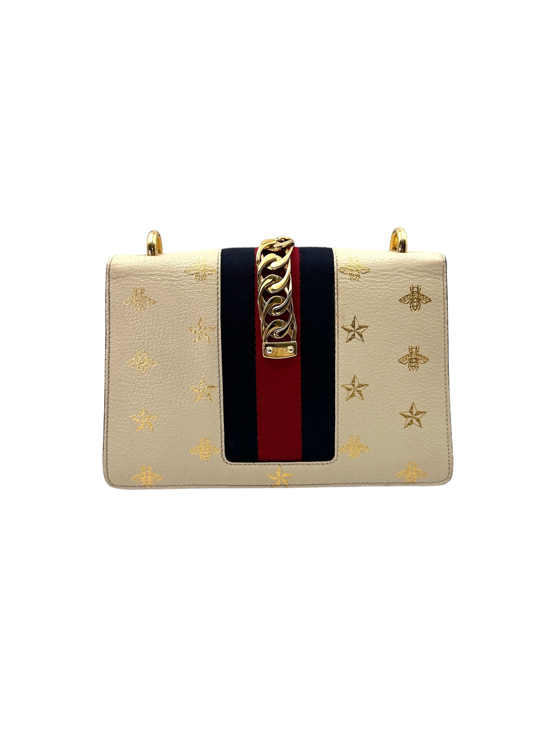 Gucci Sylvie Bee Star White Leather Shoulder Bag GG861