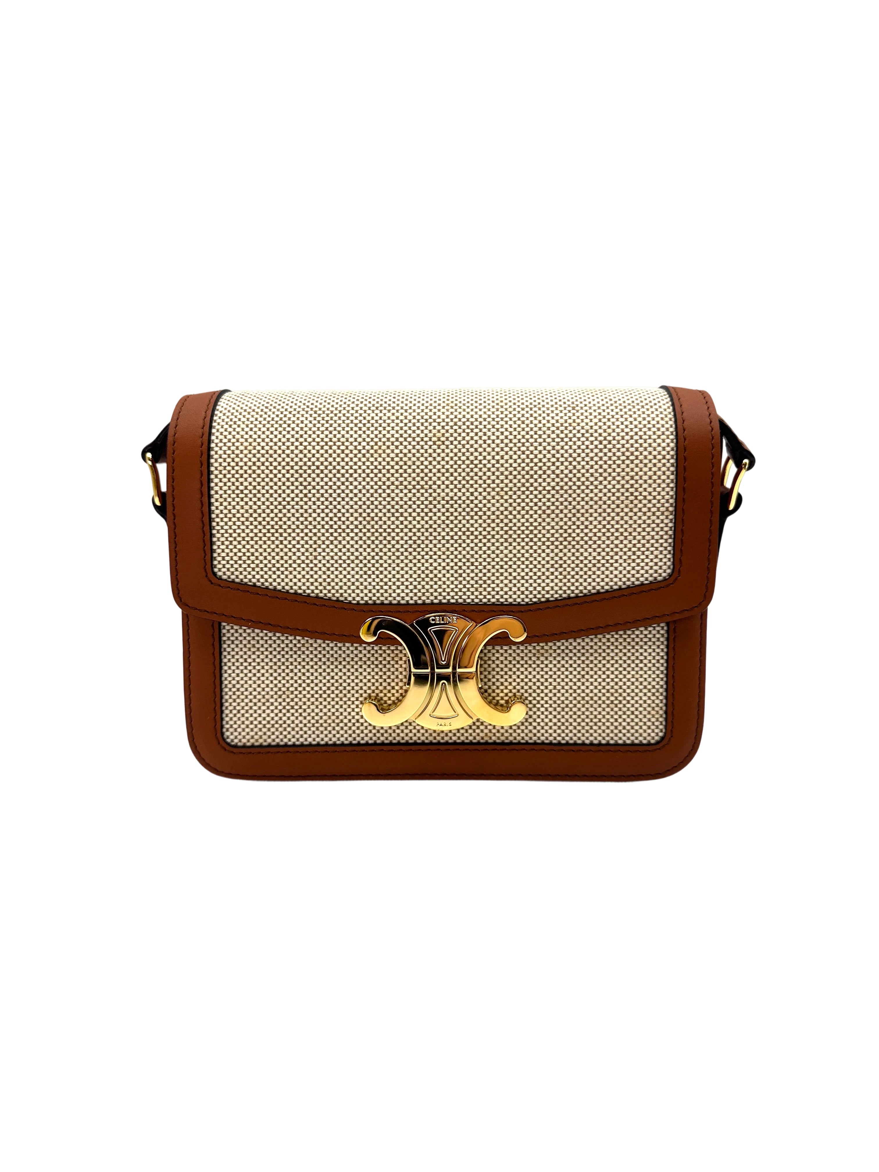Celine Teen Triomphe White Canvas Shoulder Bag CEN260424