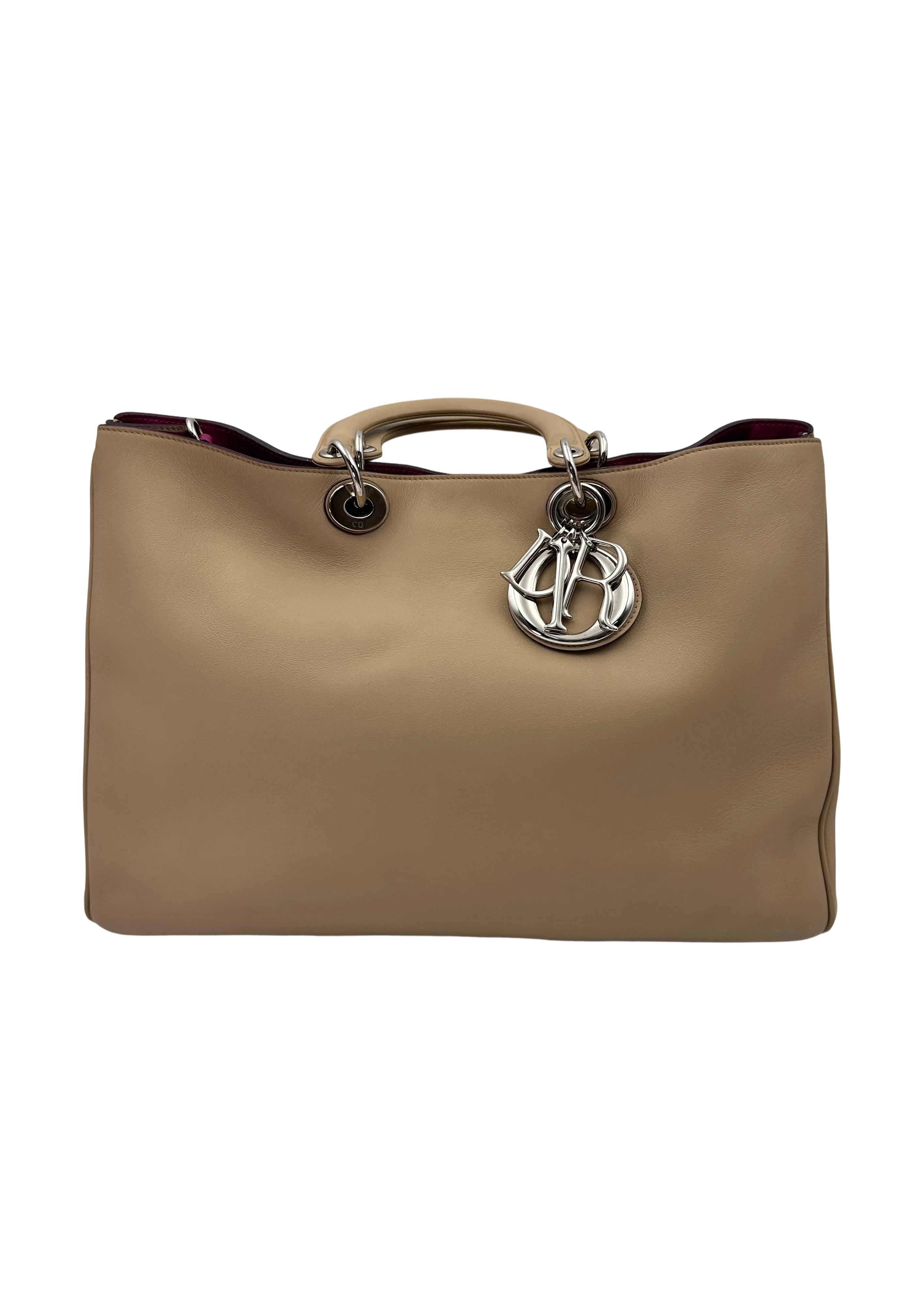 Christian Dior Diorissimo Beige Leather Large Size Handle Bag DR680