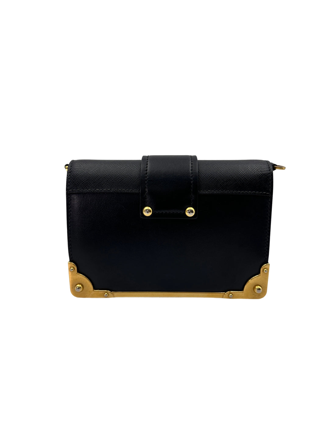 Prada Cahier Black Saffiano Leather Shoulder Bag With Gold Hardware PR280