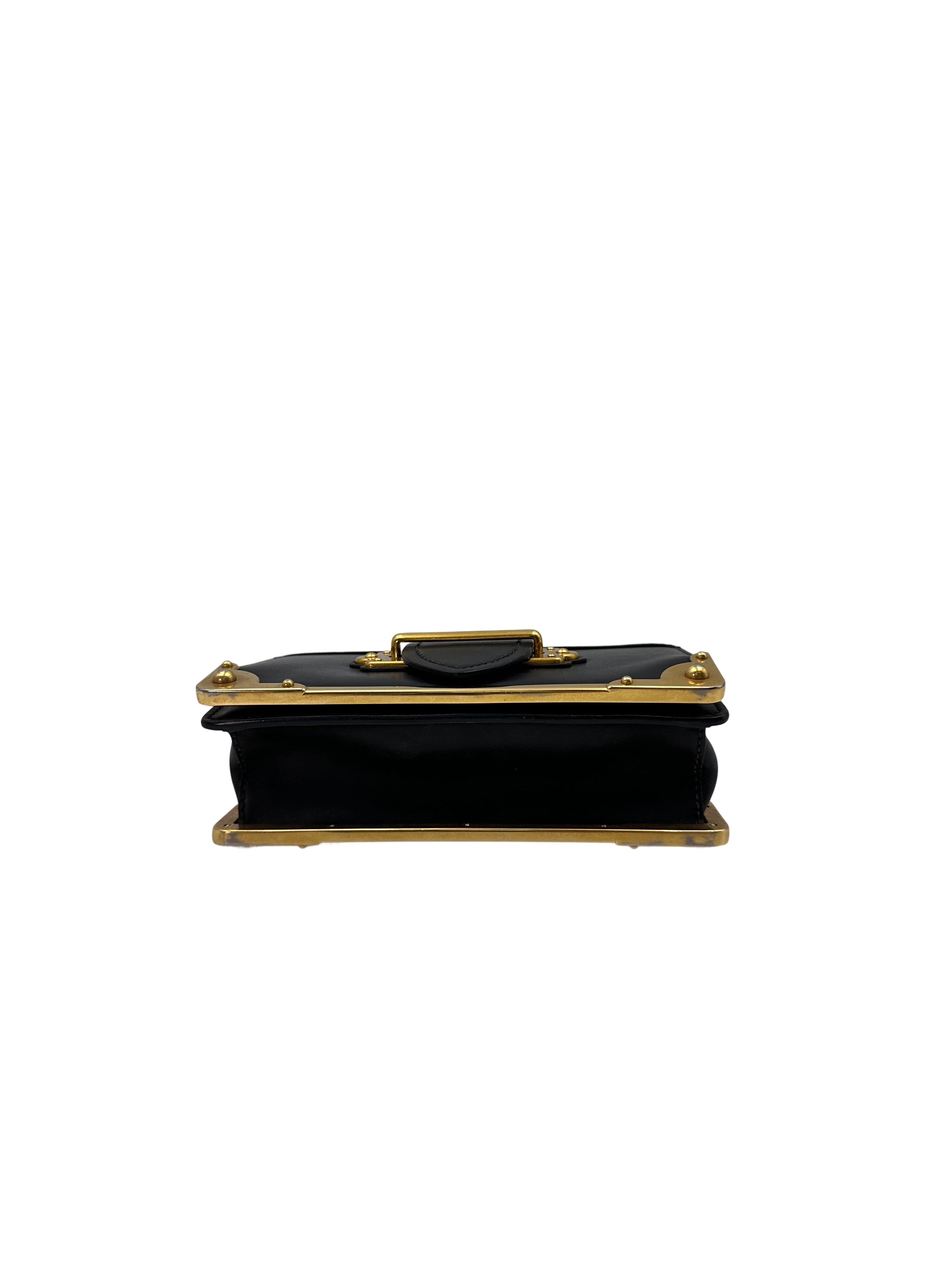 Prada Cahier Black Saffiano Leather Shoulder Bag With Gold Hardware PR280