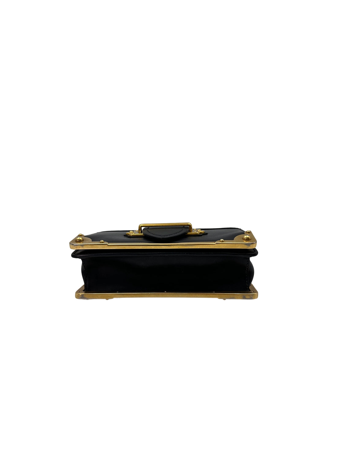 Prada Cahier Black Saffiano Leather Shoulder Bag With Gold Hardware PR280