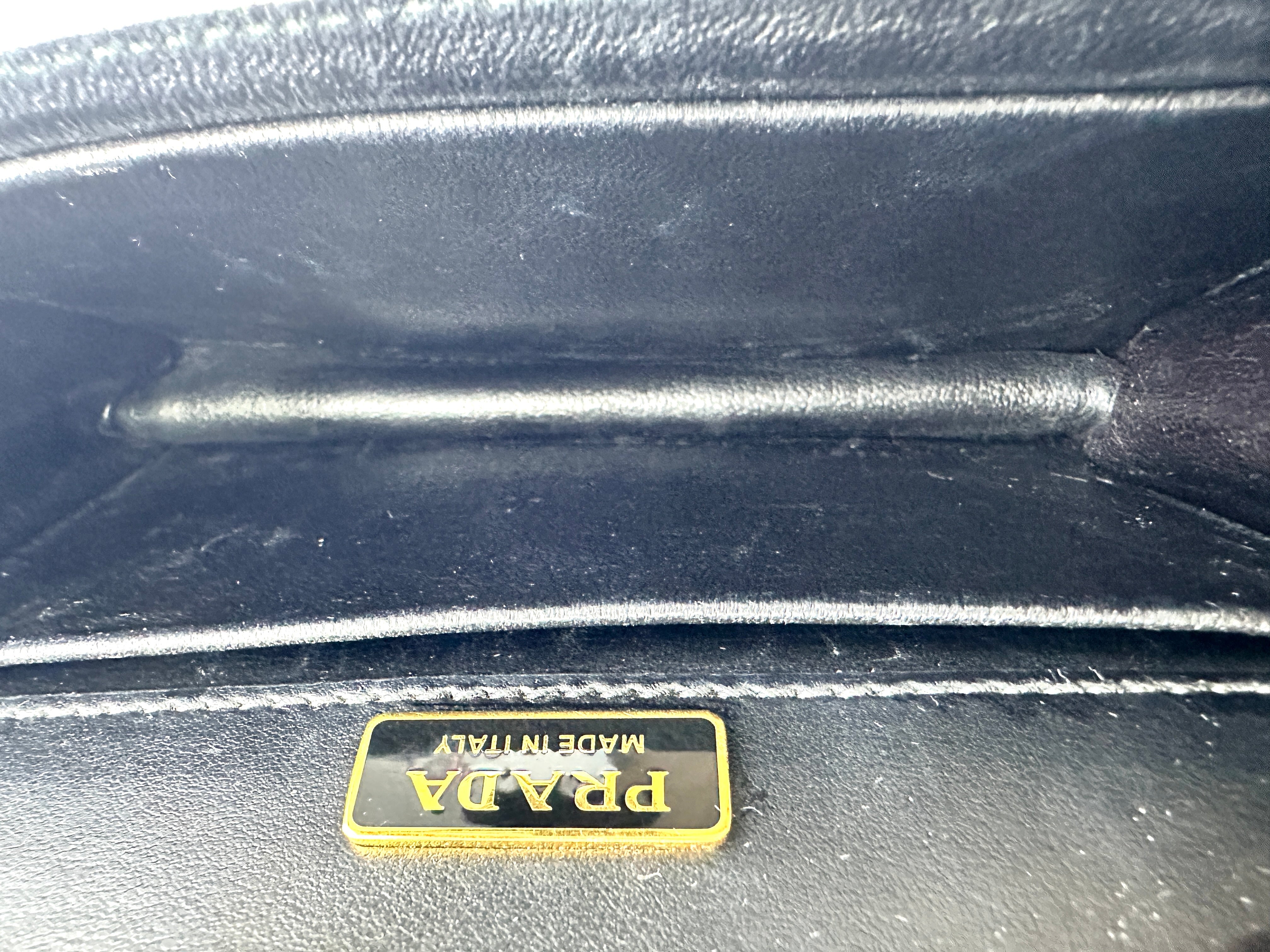 Prada Cahier Black Saffiano Leather Shoulder Bag With Gold Hardware PR280