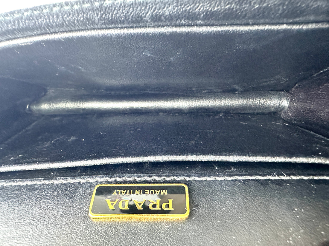 Prada Cahier Black Saffiano Leather Shoulder Bag With Gold Hardware PR280