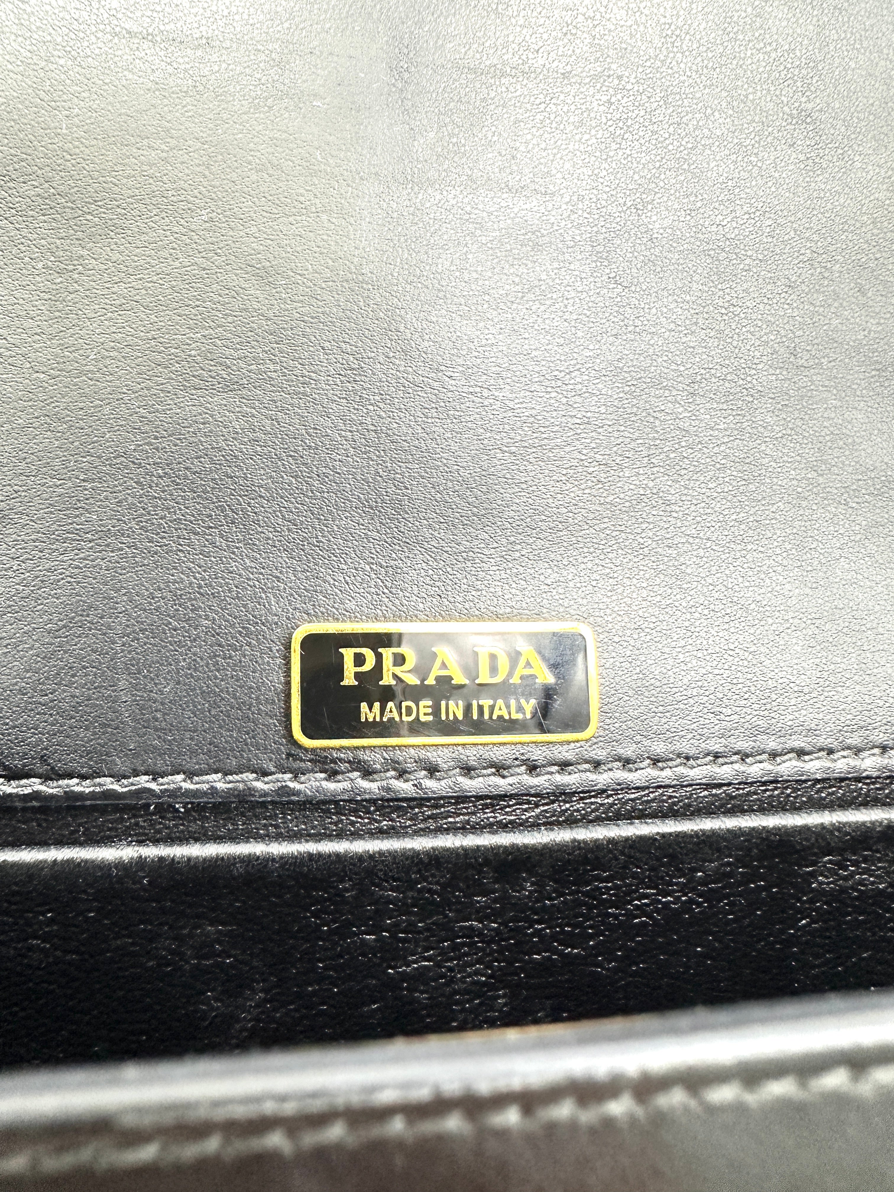 Prada Cahier Black Saffiano Leather Shoulder Bag With Gold Hardware PR280