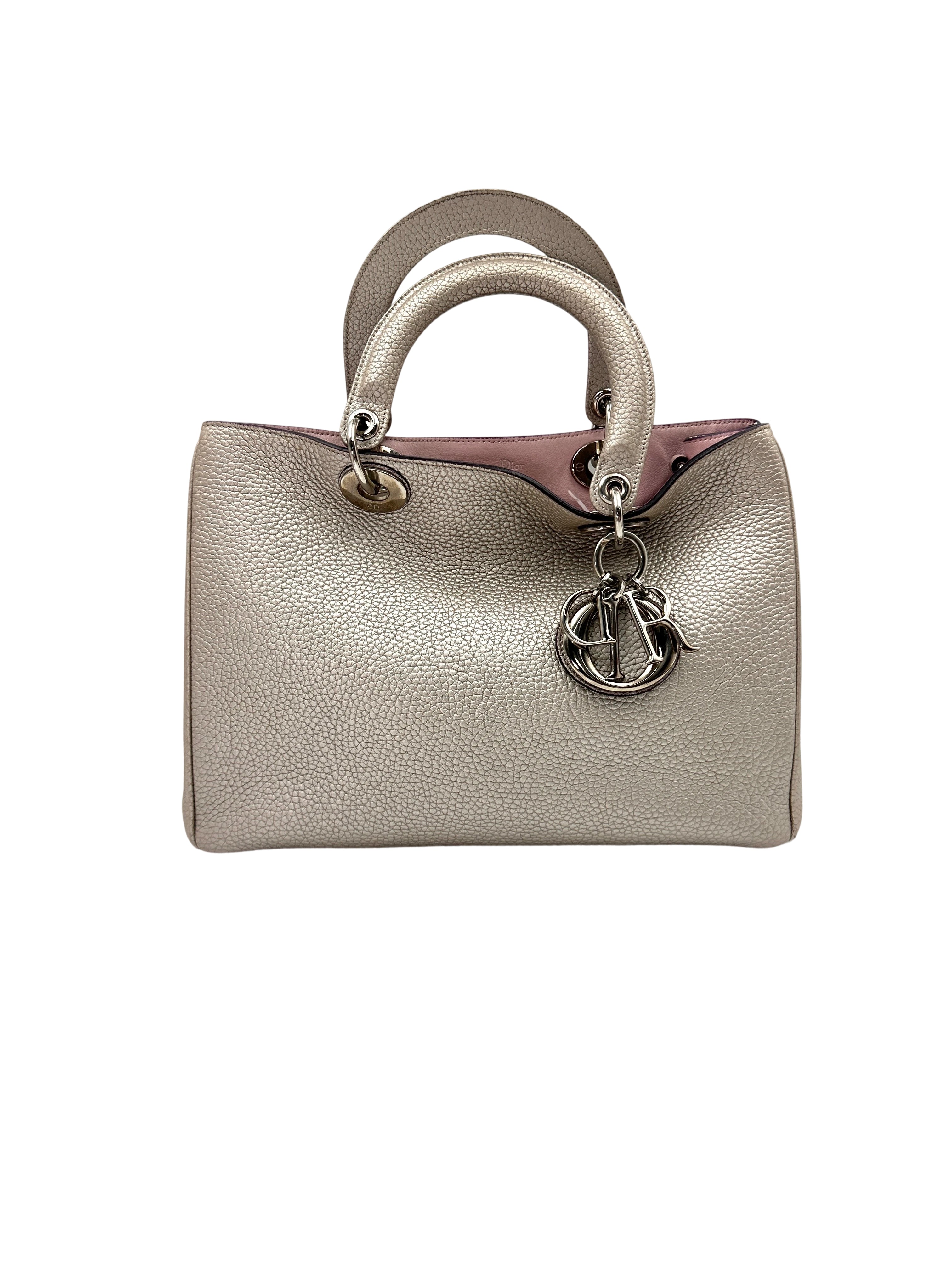 Christian Dior Diorissimo White Leather Medium Size Handle Bag With Pouch DR681