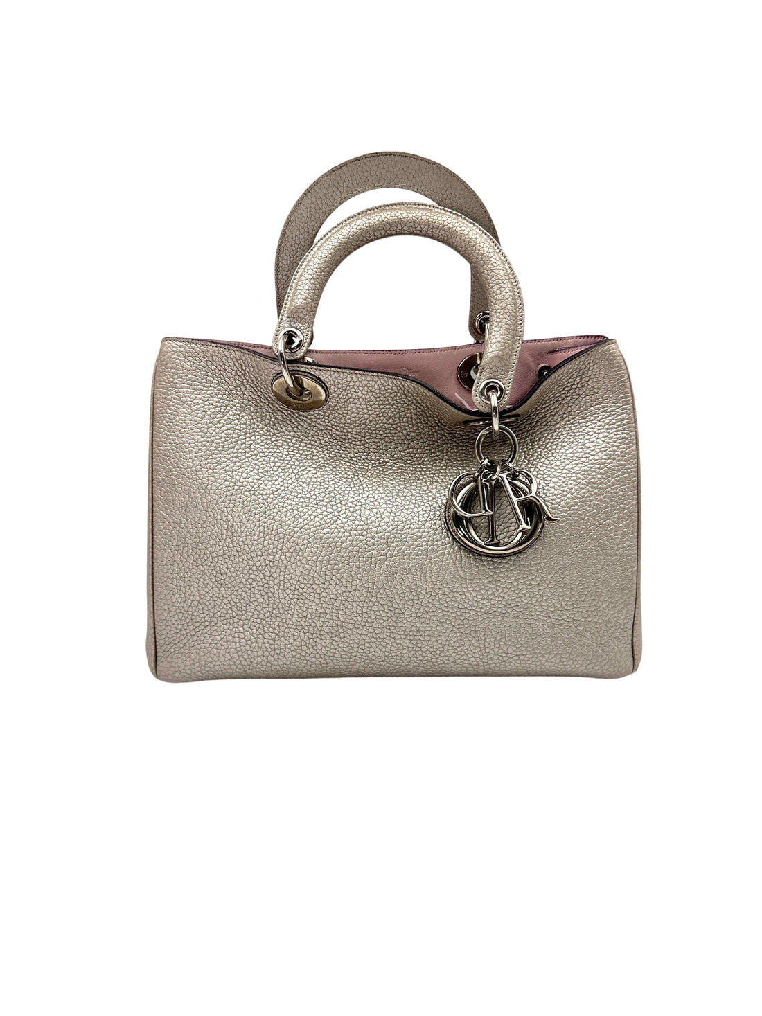 Christian Dior Diorissimo White Leather Medium Size Handle Bag With Pouch DR681