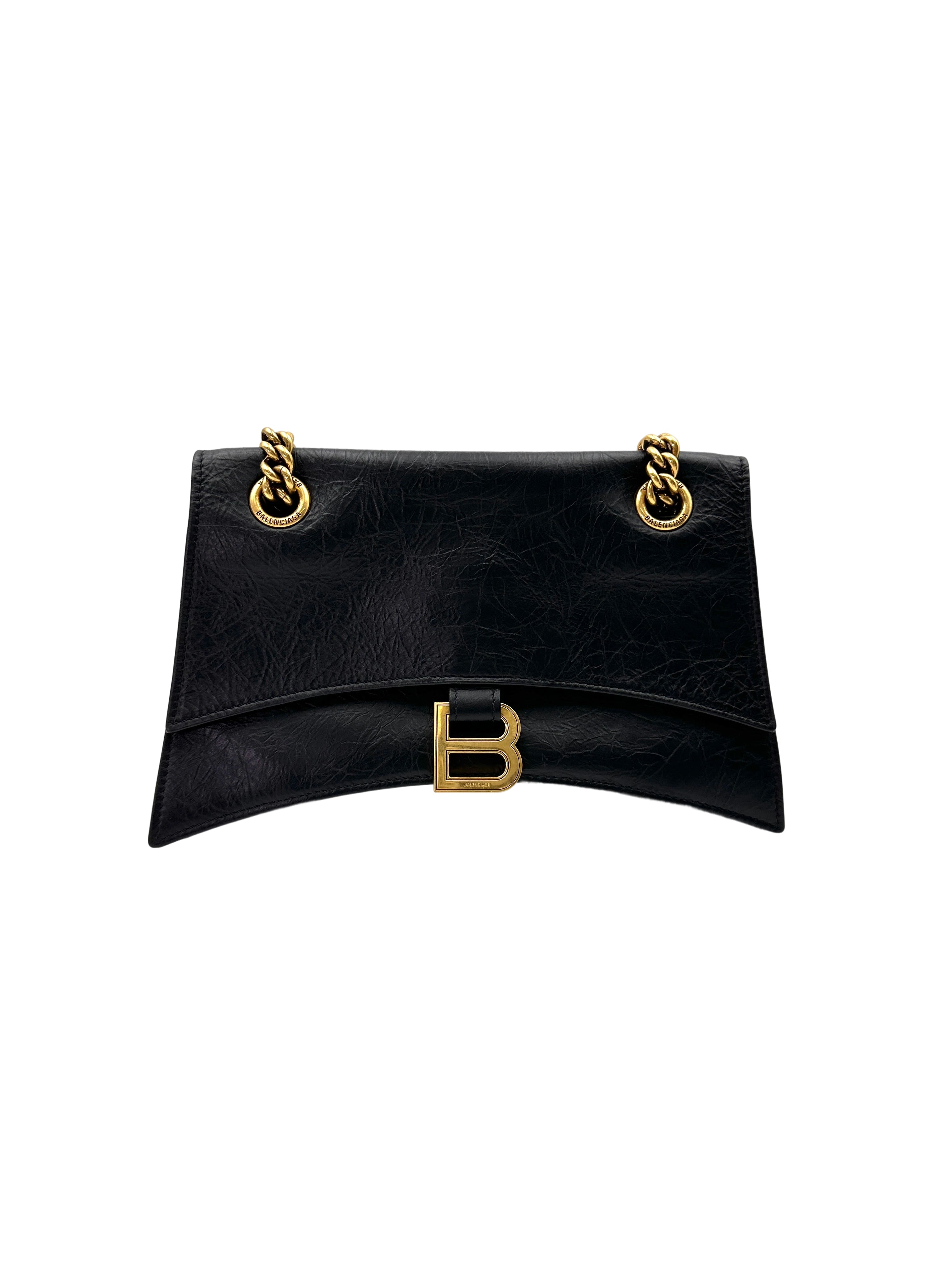 Balenciga Hourglass Black Crocodile Embossed Shoulder Bag BB64