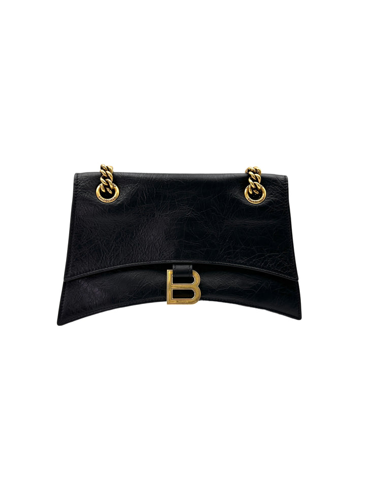 Balenciga Hourglass Black Crocodile Embossed Shoulder Bag BB64