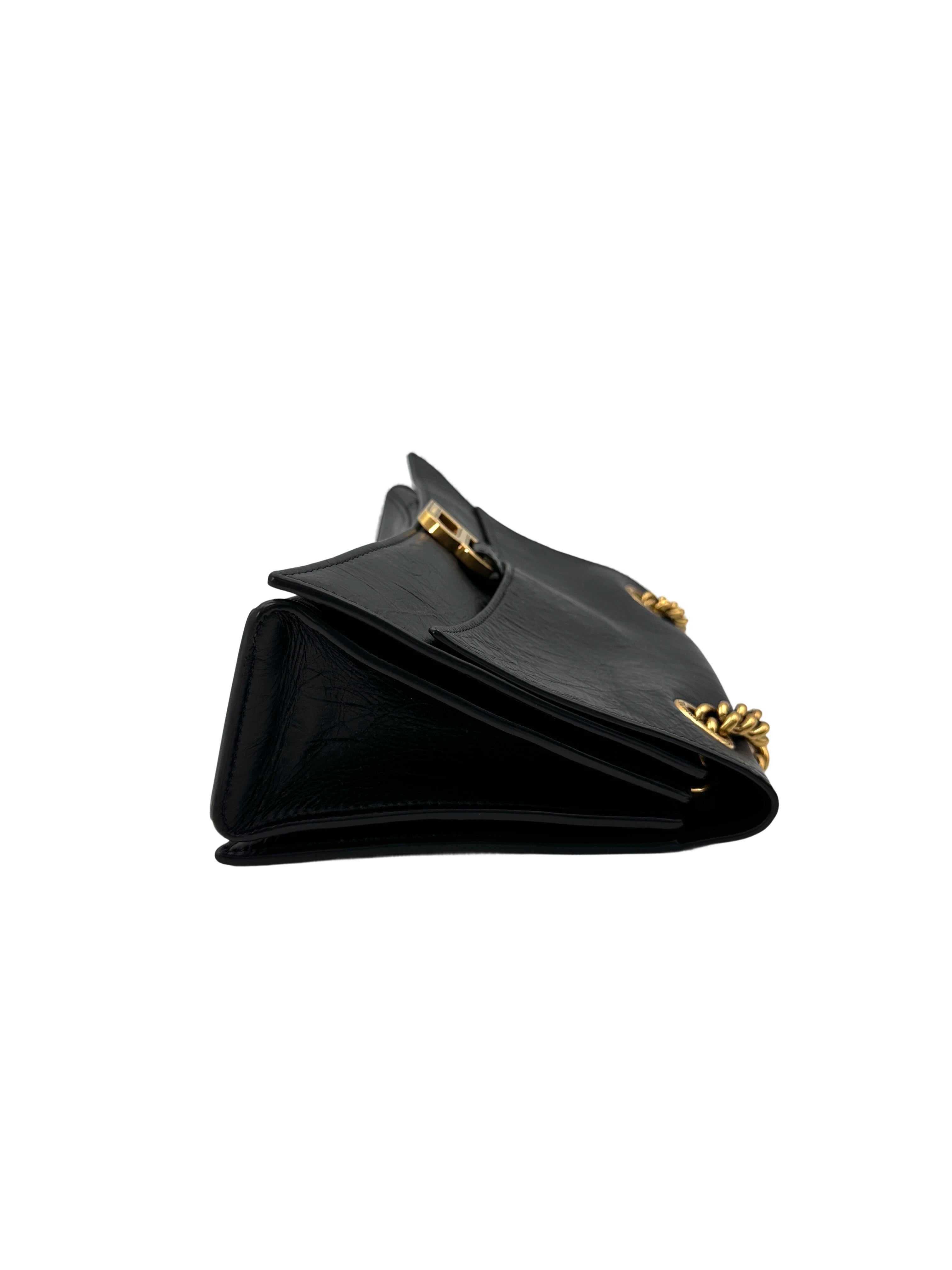 Balenciga Hourglass Black Crocodile Embossed Shoulder Bag BB64
