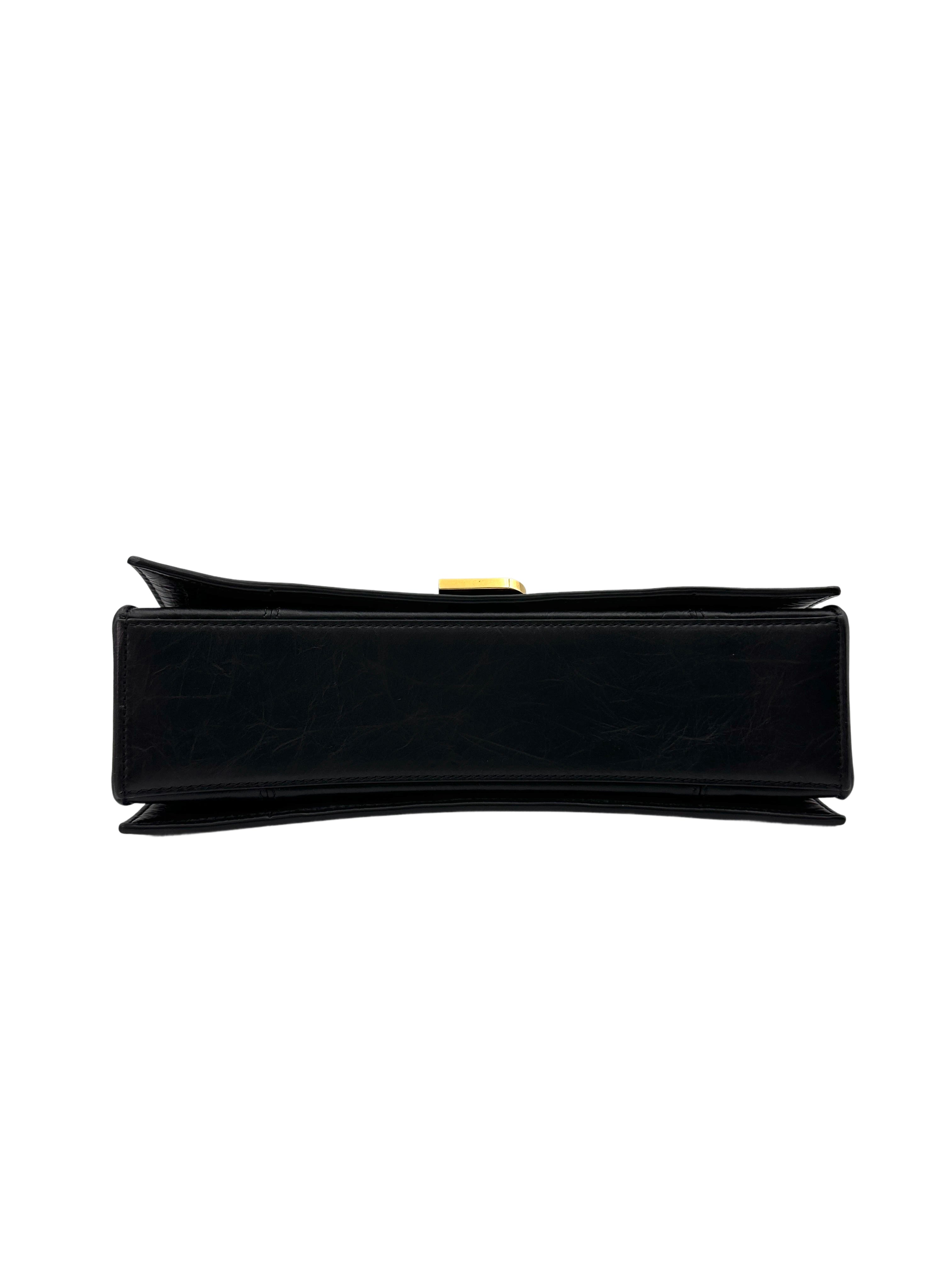 Balenciga Hourglass Black Crocodile Embossed Shoulder Bag BB64