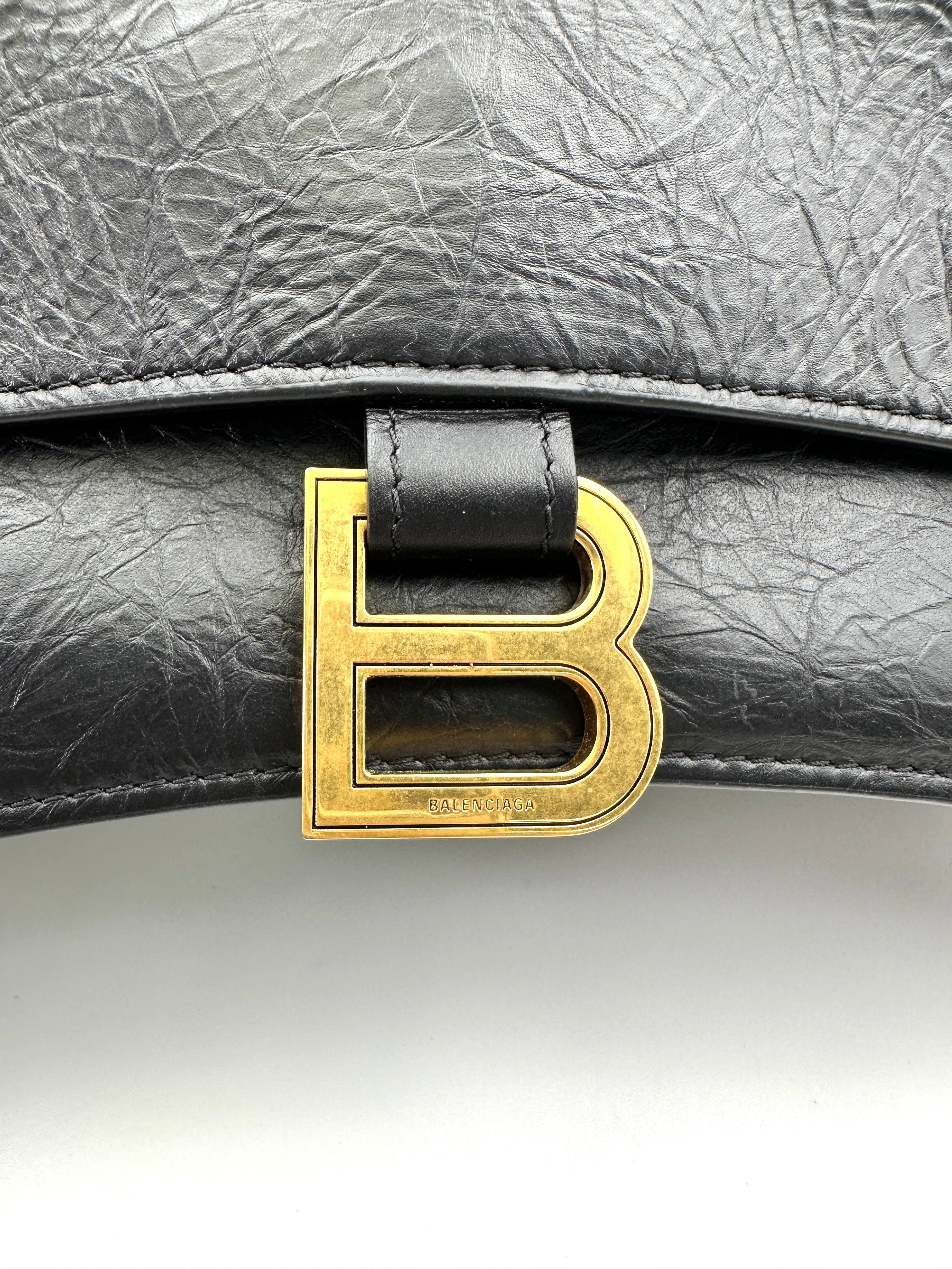 Balenciga Hourglass Black Crocodile Embossed Shoulder Bag BB64