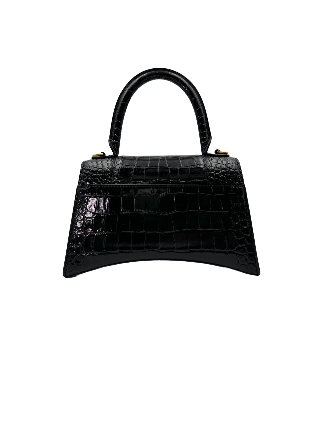 Balenciga Hourglass Black Crocodile Embossed Handle Bag BB65