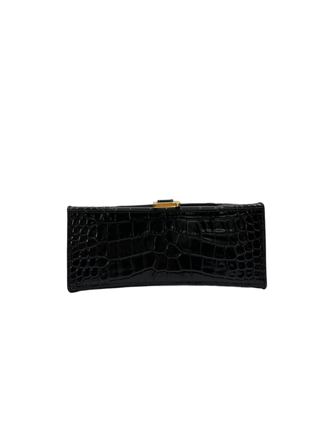 Balenciga Hourglass Black Crocodile Embossed Handle Bag BB65