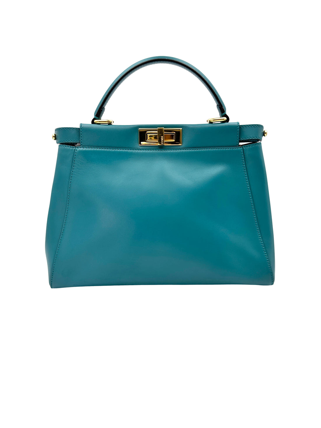 Fendi Peekaboo Blue Leather Medium Size Handle Bag IRIS179