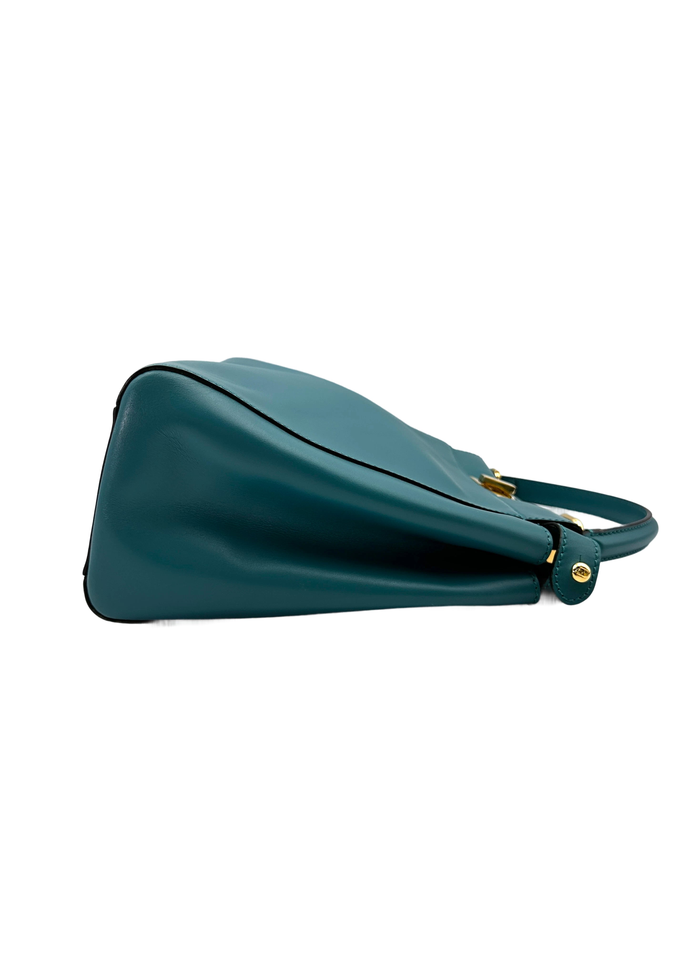 Fendi Peekaboo Blue Leather Medium Size Handle Bag IRIS179