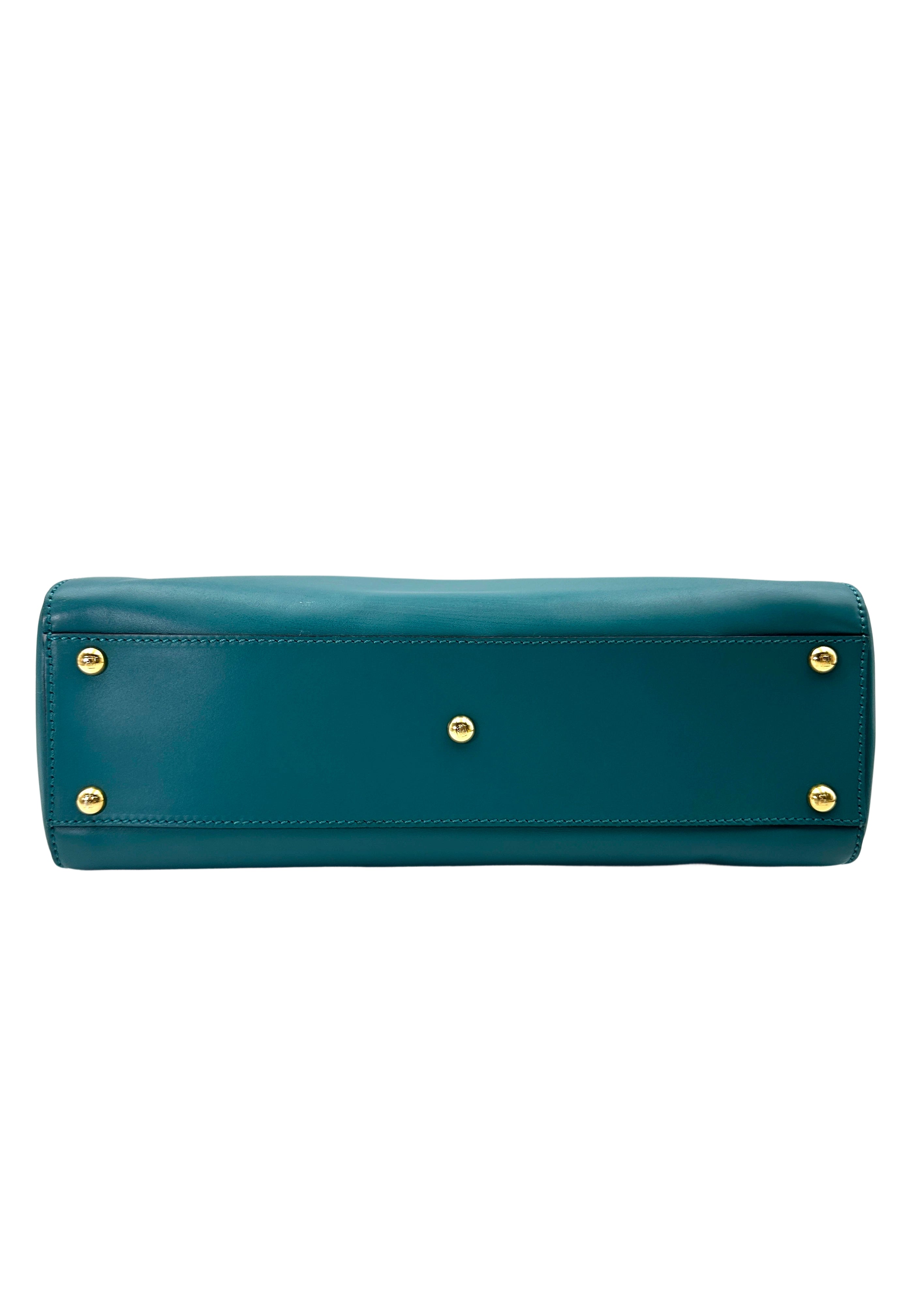 Fendi Peekaboo Blue Leather Medium Size Handle Bag IRIS179