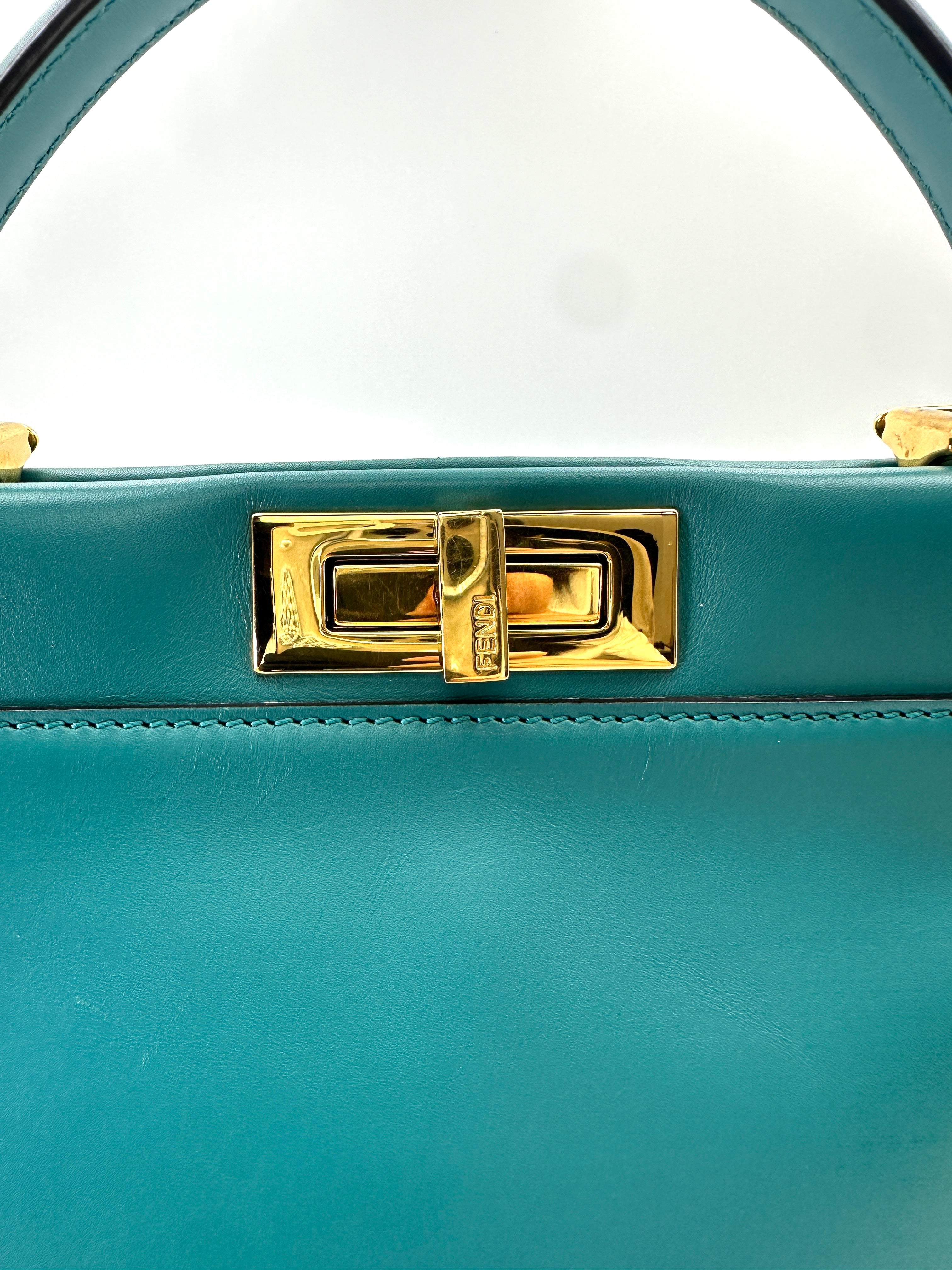 Fendi Peekaboo Blue Leather Medium Size Handle Bag IRIS179