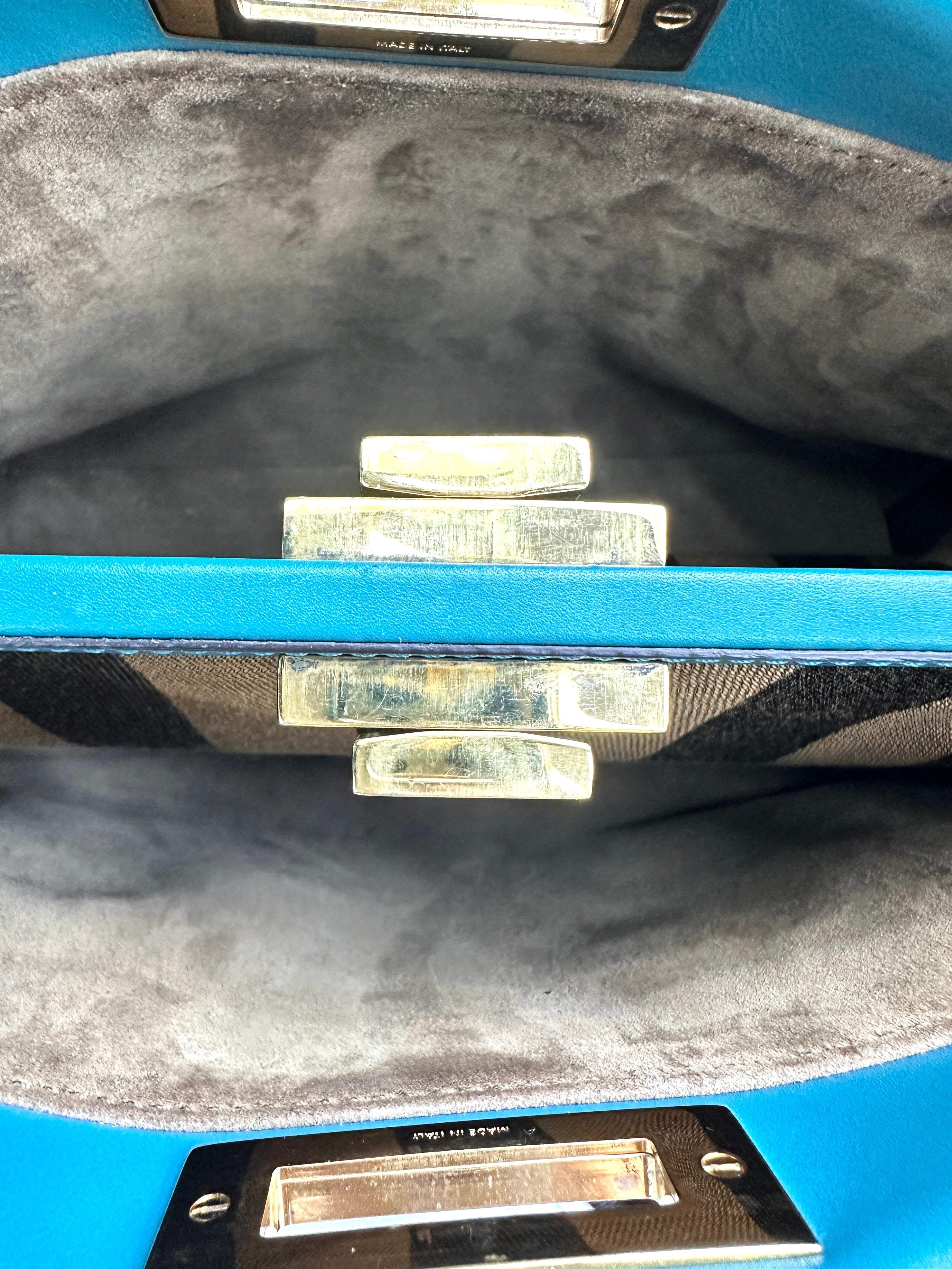 Fendi Peekaboo Blue Leather Medium Size Handle Bag IRIS179