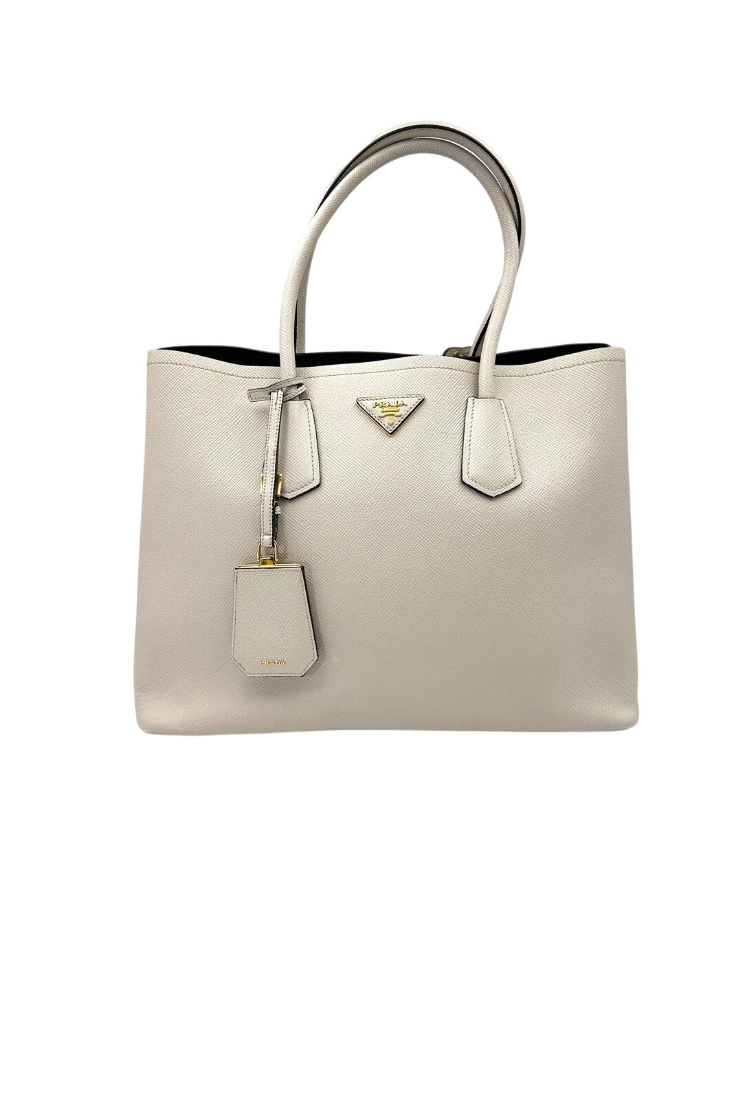 Prada Double White Saffiano Cuir Leather Handle Bag PR281