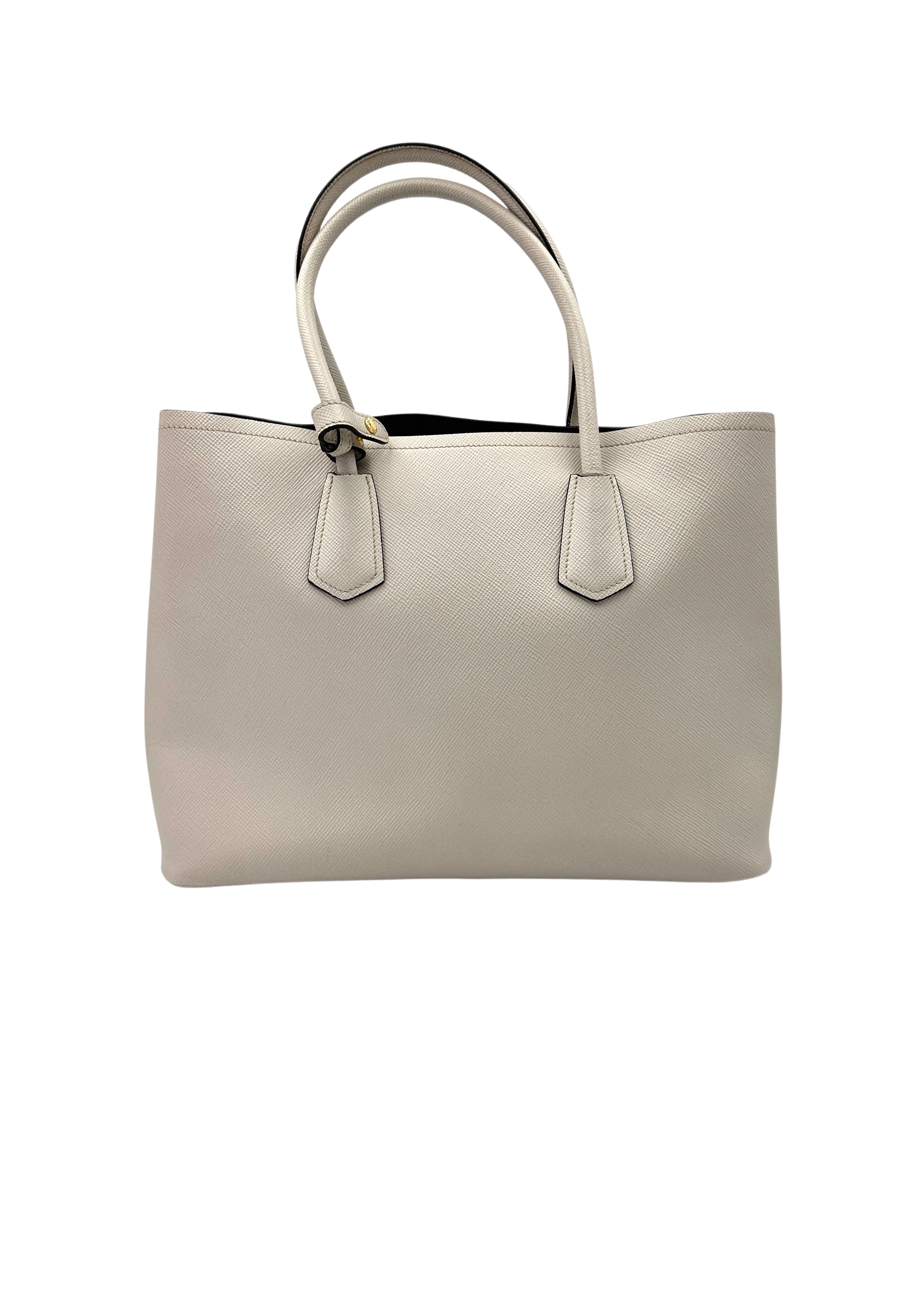 Prada Double White Saffiano Cuir Leather Handle Bag PR281