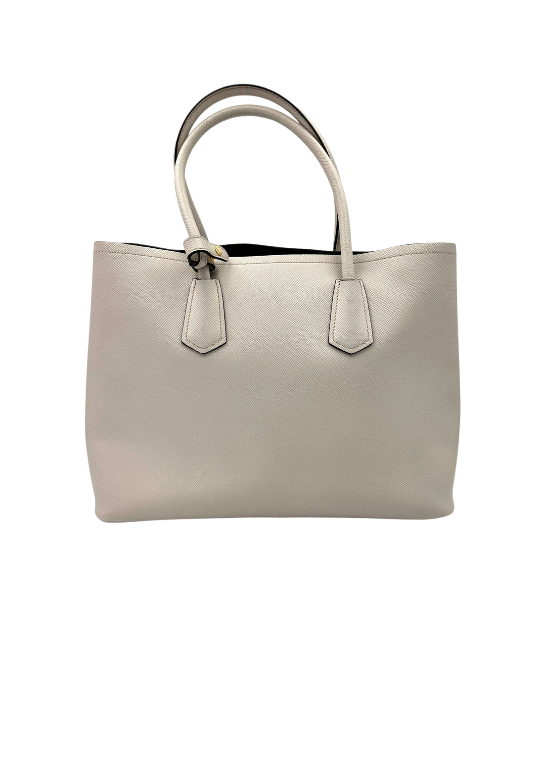 Prada Double White Saffiano Cuir Leather Handle Bag PR281