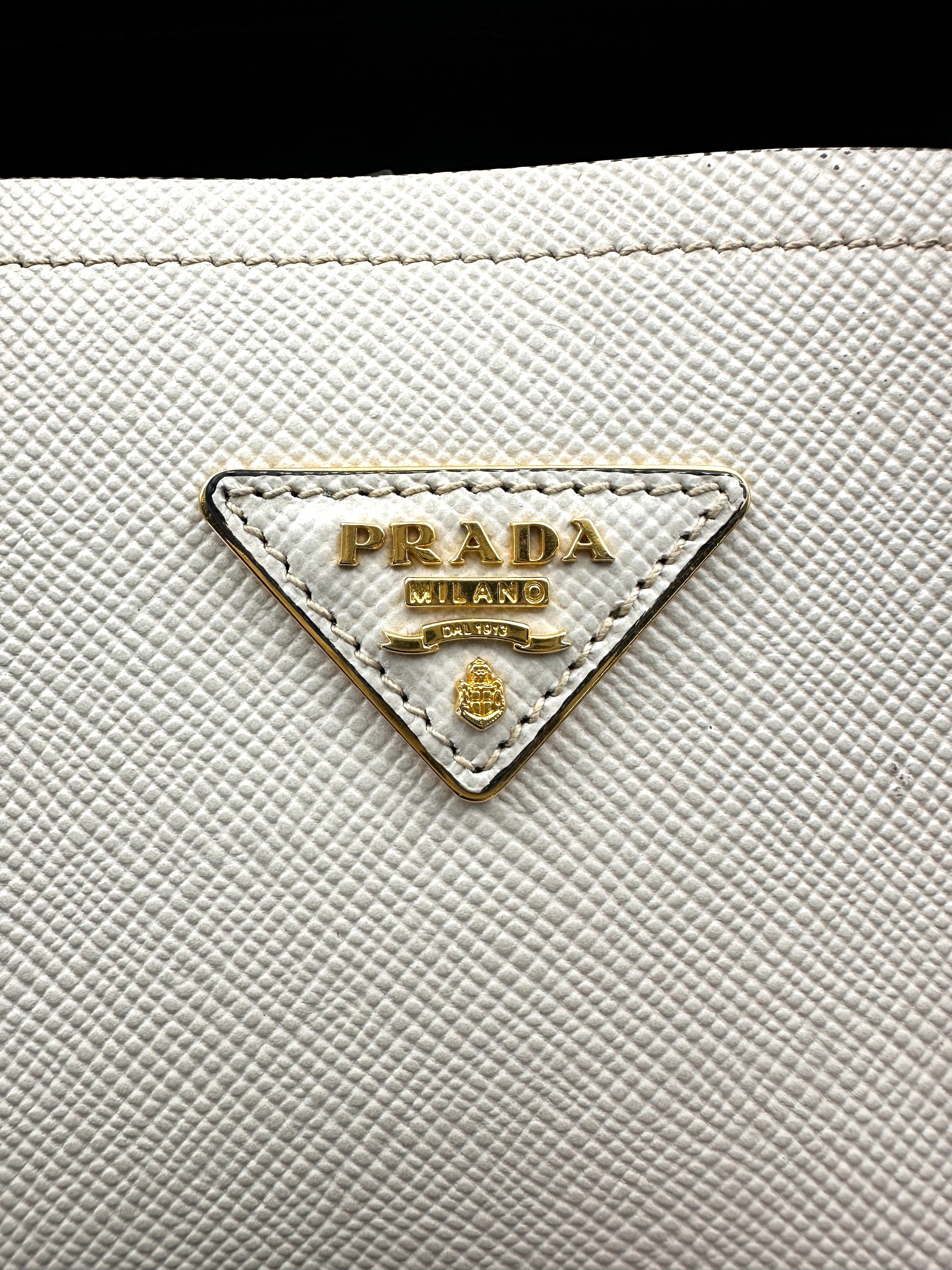 Prada Double White Saffiano Cuir Leather Handle Bag PR281