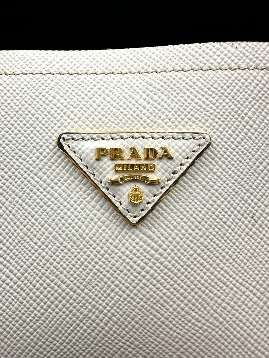 Prada Double White Saffiano Cuir Leather Handle Bag PR281
