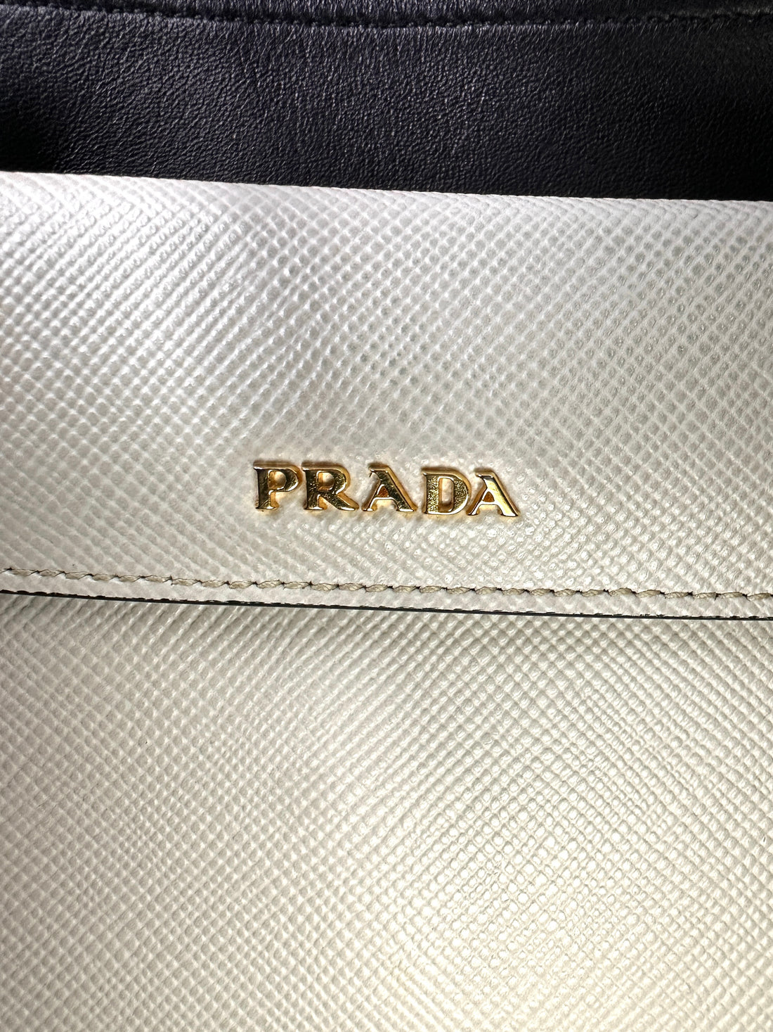 Prada Double White Saffiano Cuir Leather Handle Bag PR281