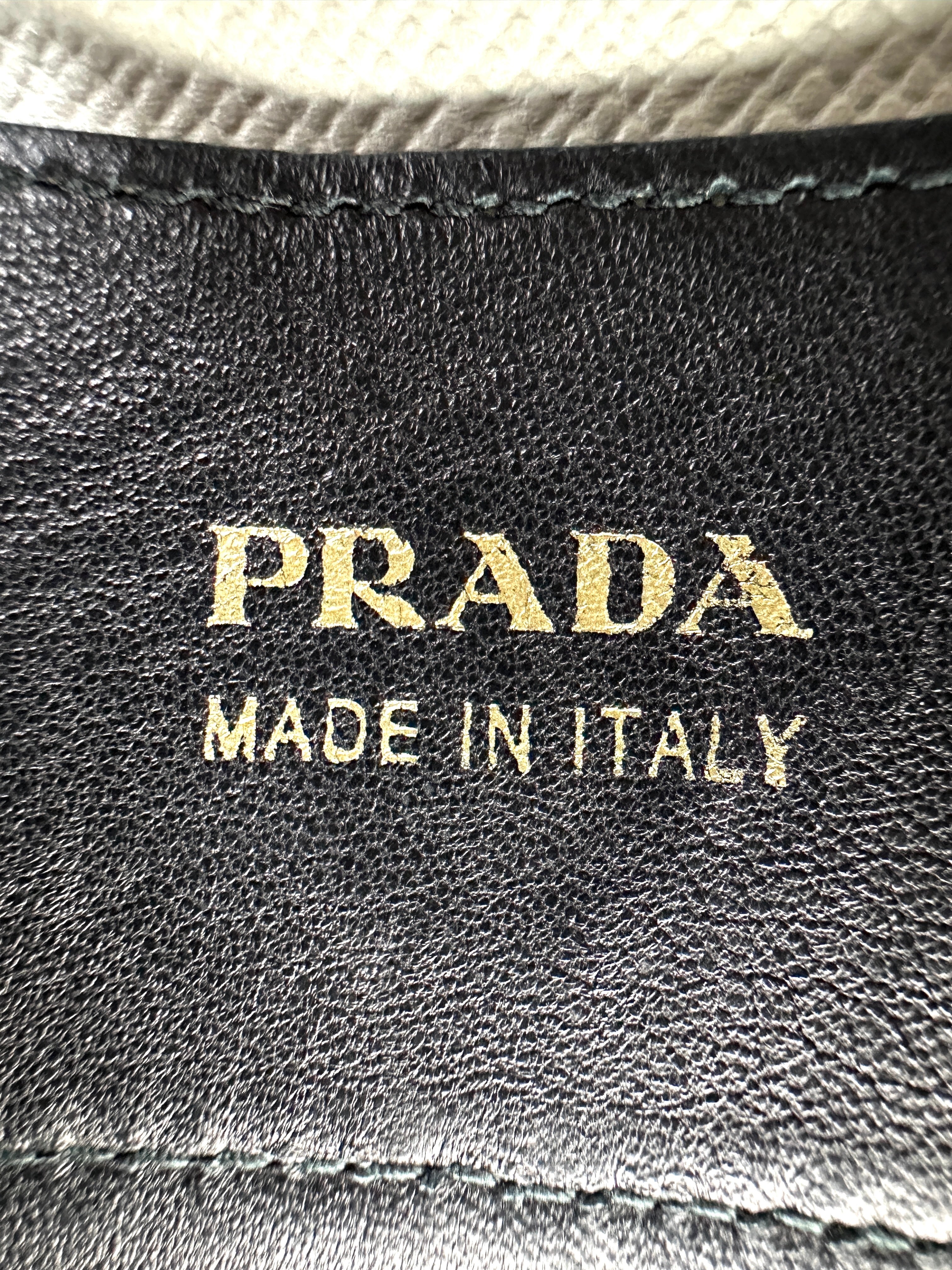 Prada Double White Saffiano Cuir Leather Handle Bag PR281