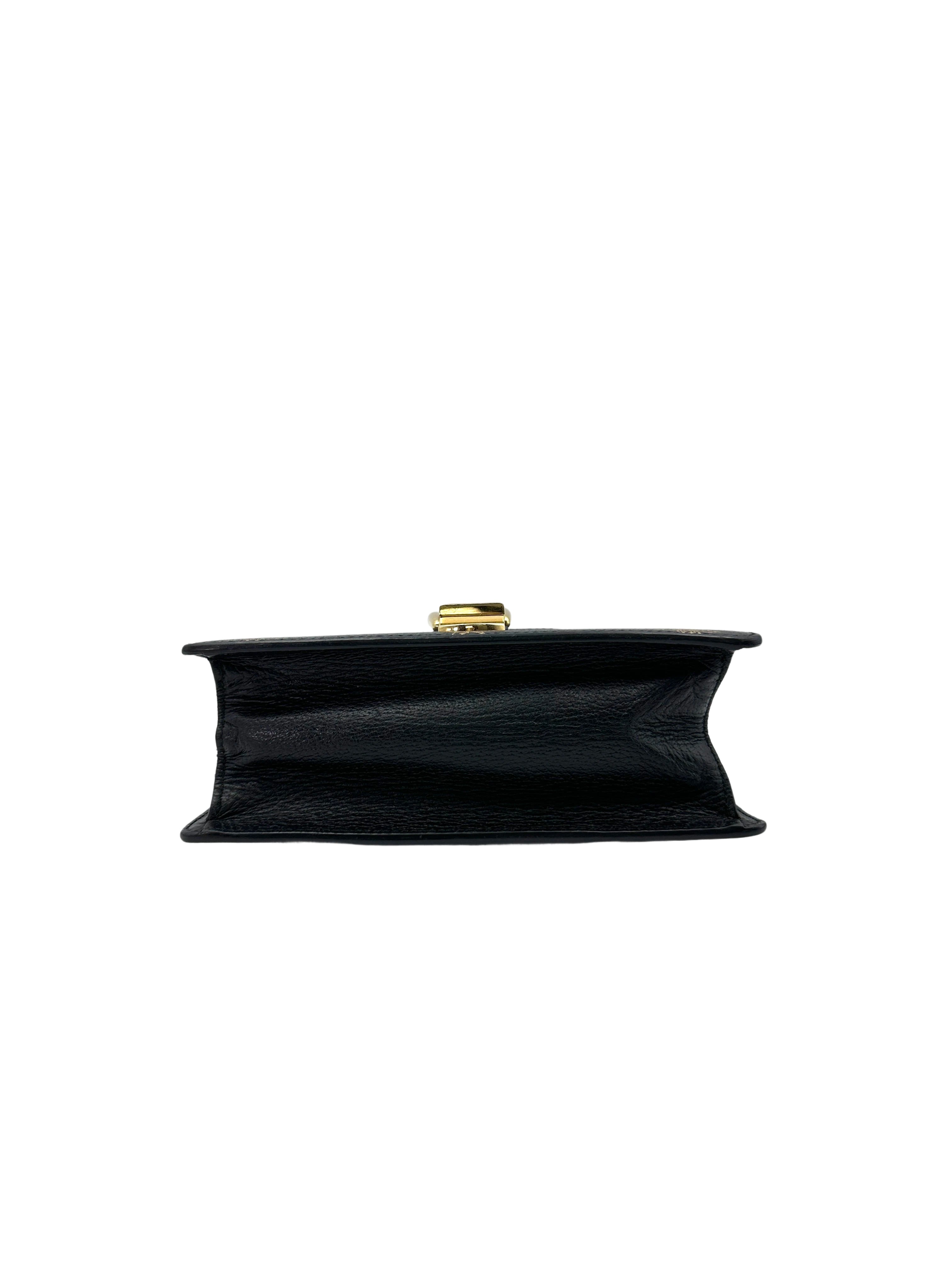 Gucci Sylvie Bee Star Black Leather Small Size Shoulder Bag IRIS180