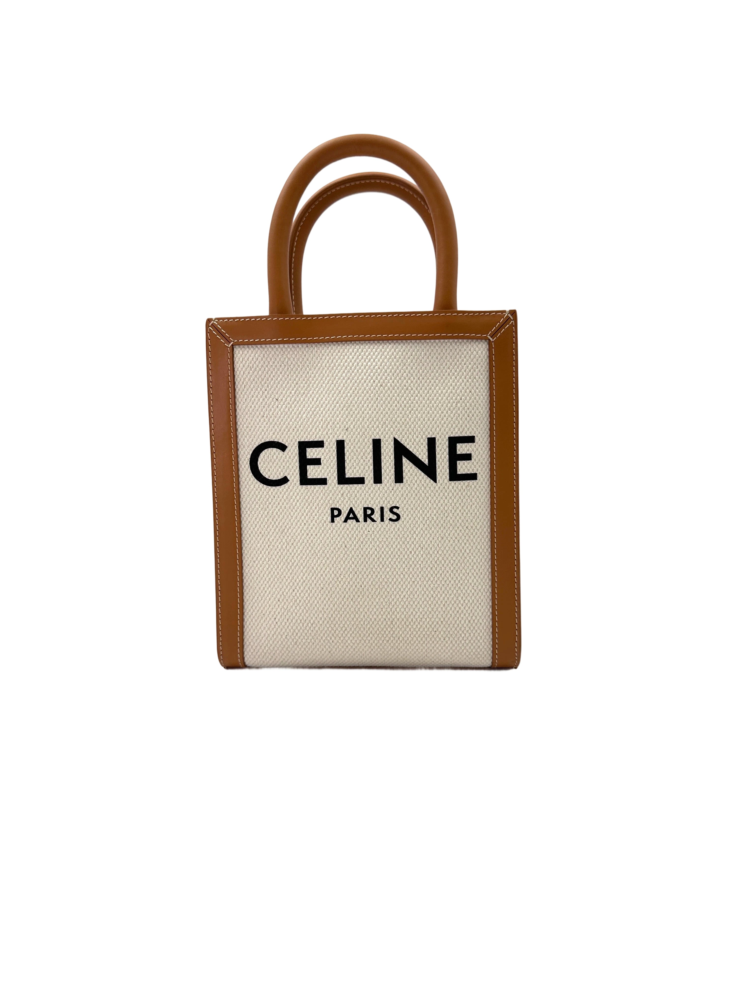 Celine Vertical Cabas White Canvas Handle Bag CE152