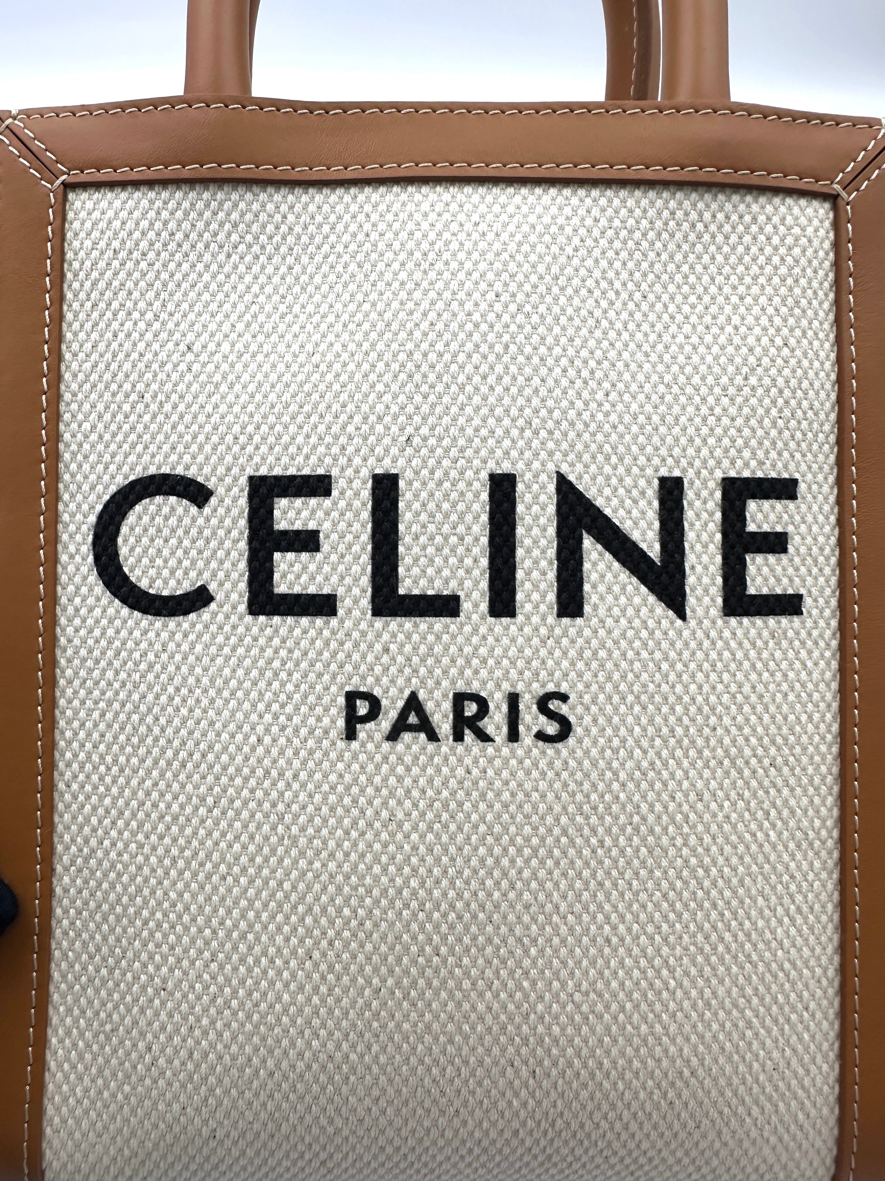 Celine Vertical Cabas White Canvas Handle Bag CE152