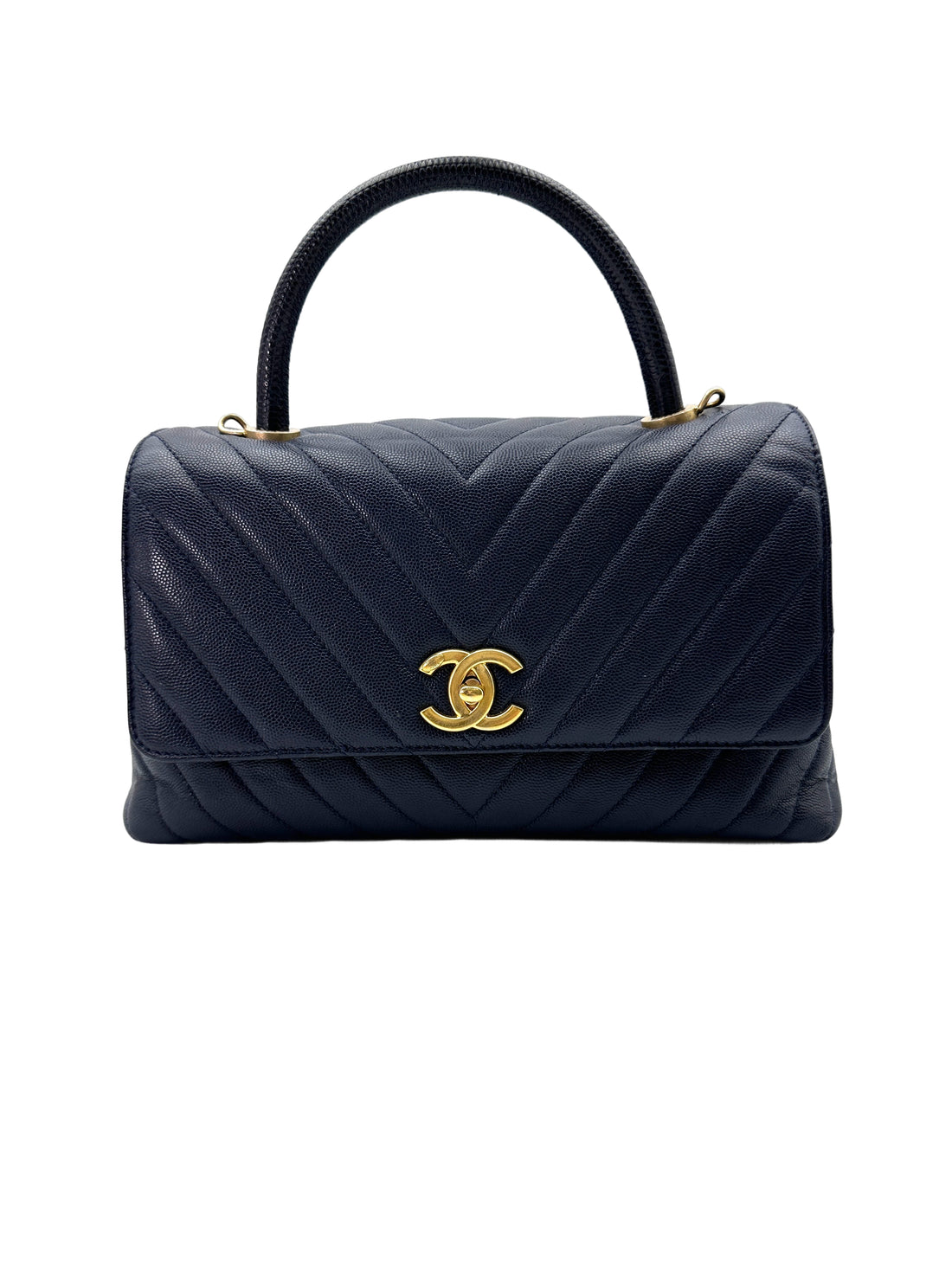 Chanel CoCo Handle Navy Chevron Quilted Leather Medium Size Shoulder Bag(26***71) CC1811