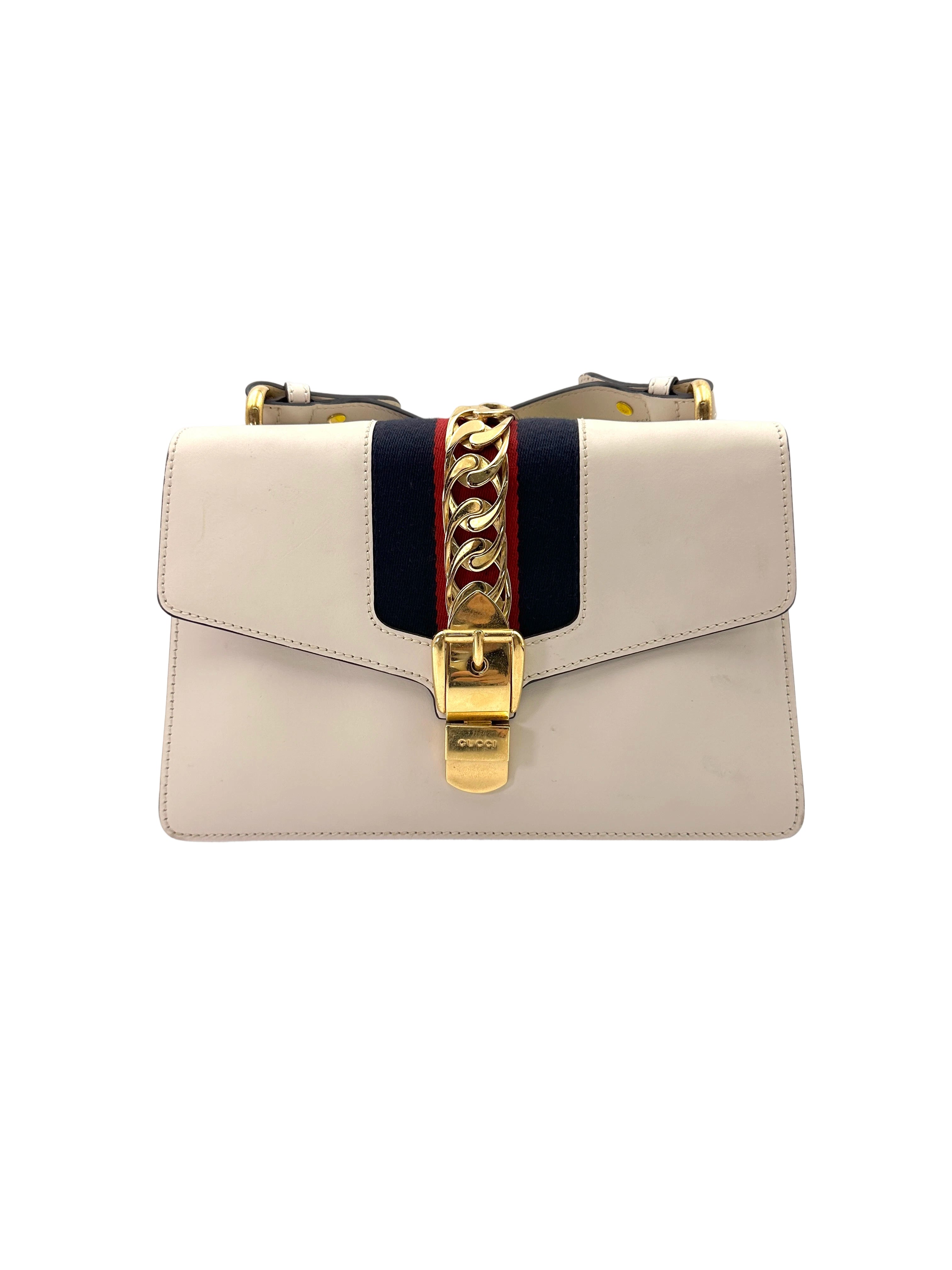 Gucci Sylvie White Leather Medium Size Shoulder Bag GG866