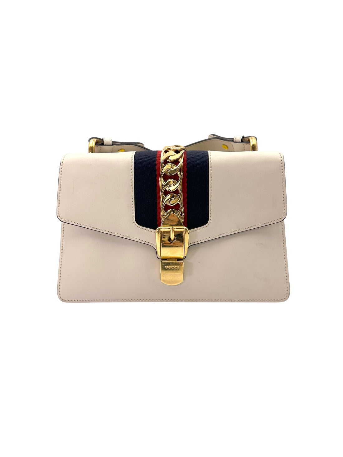 Gucci Sylvie White Leather Medium Size Shoulder Bag GG866