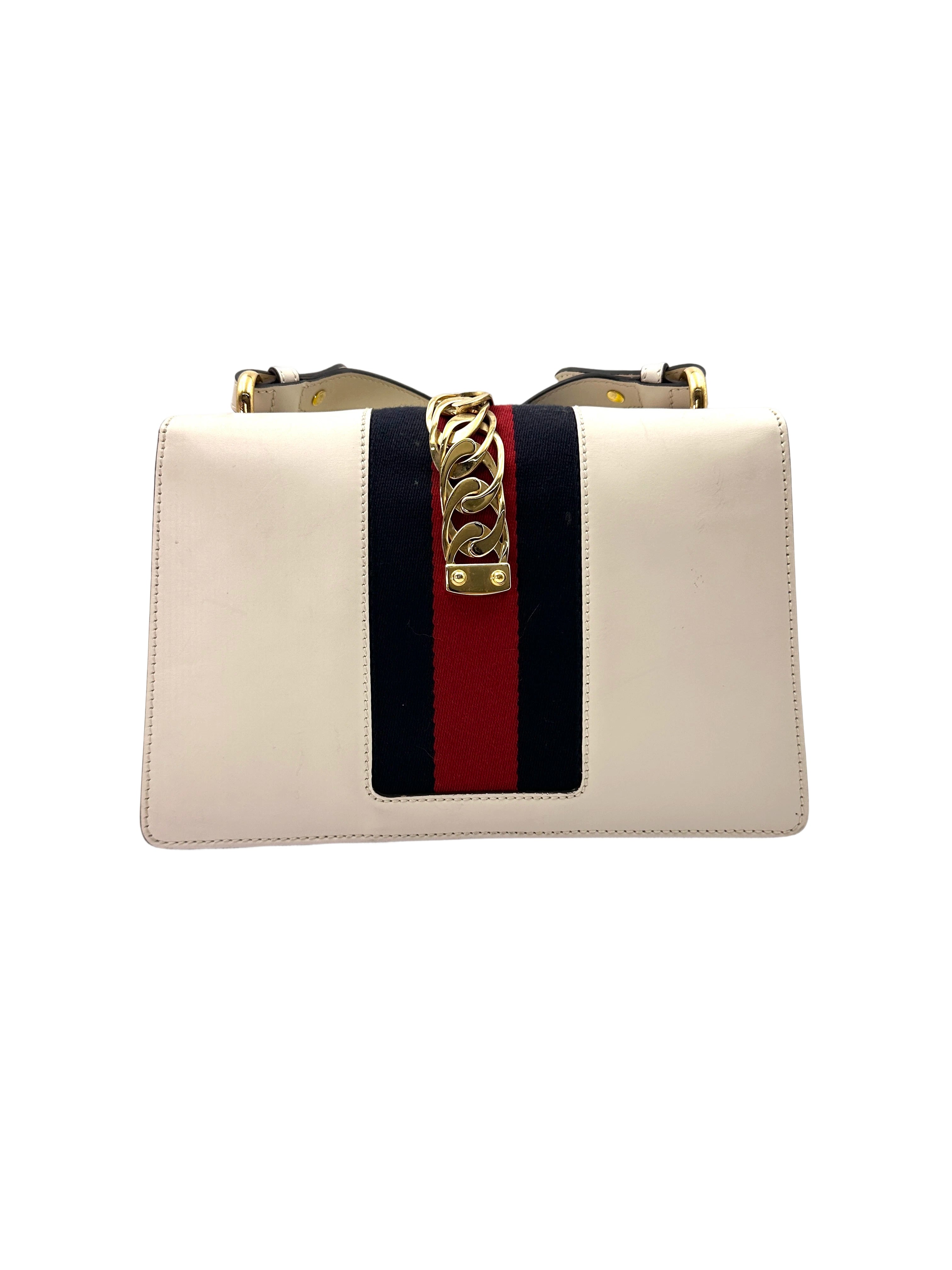 Gucci Sylvie White Leather Medium Size Shoulder Bag GG866