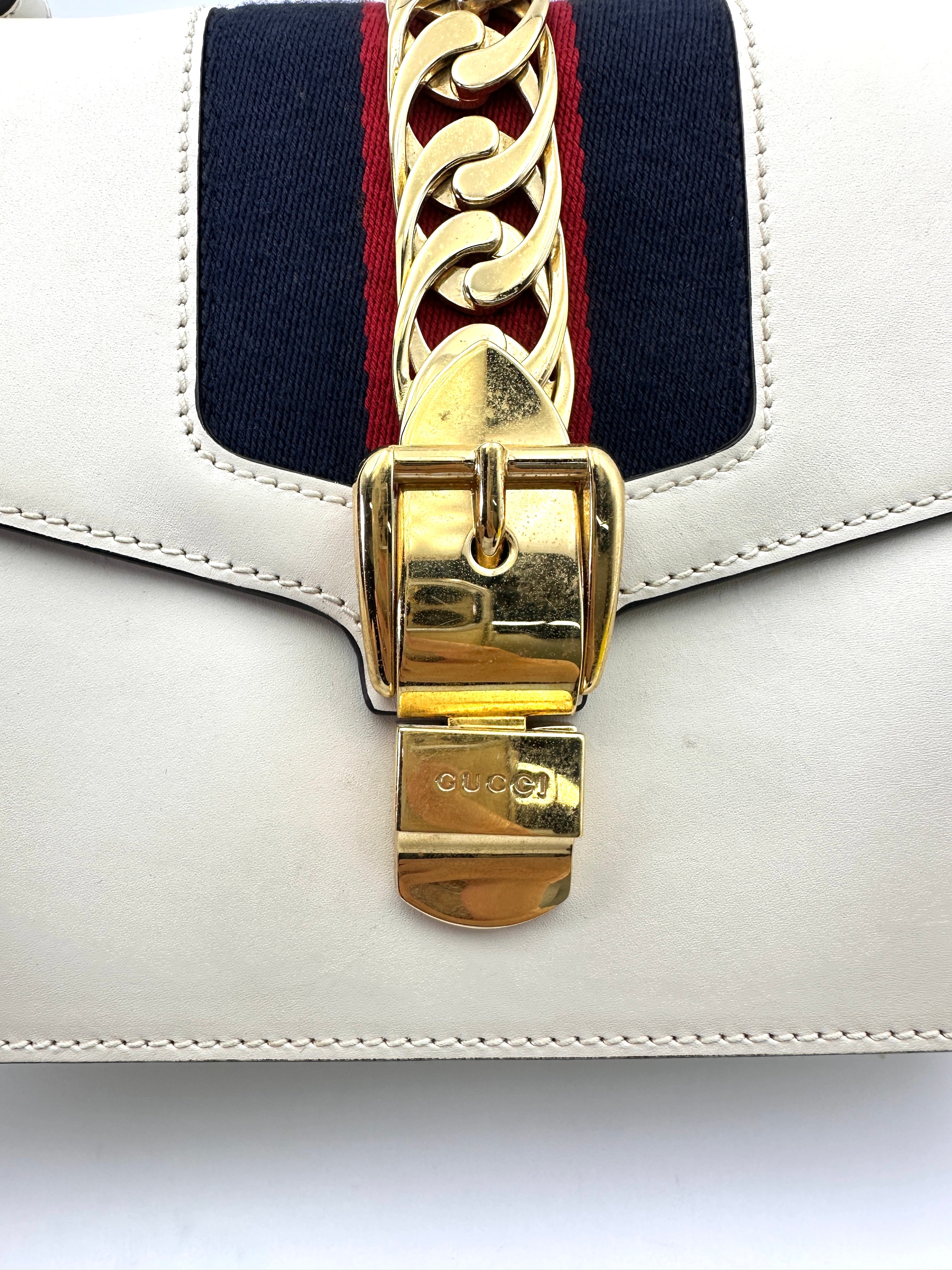 Gucci Sylvie White Leather Medium Size Shoulder Bag GG866