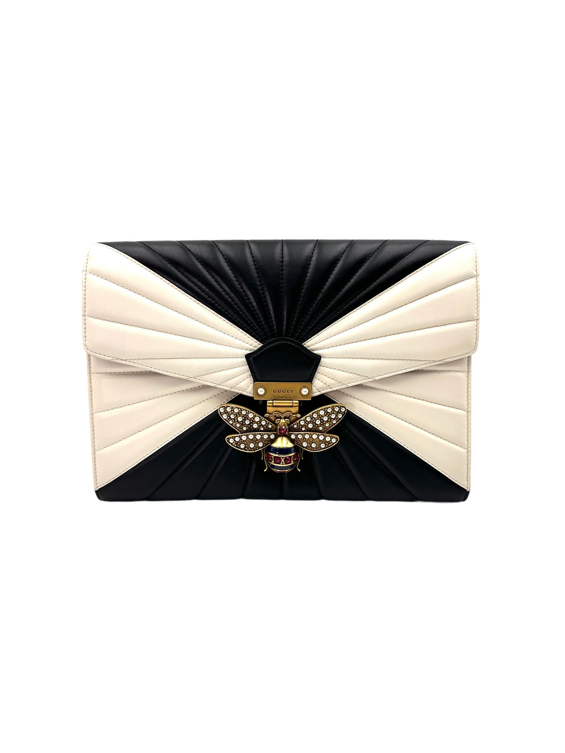 Gucci Queen Margaret Bee Black/White Quilted Leather Clutch Bag GG865