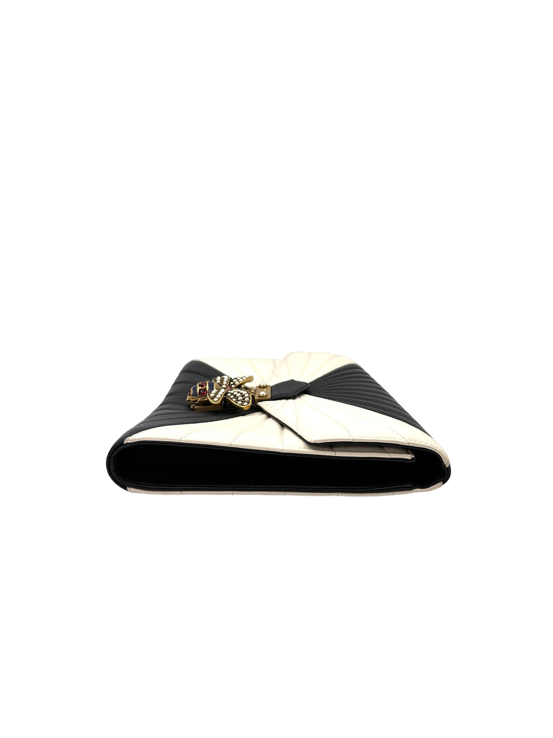 Gucci Queen Margaret Bee Black/White Quilted Leather Clutch Bag GG865
